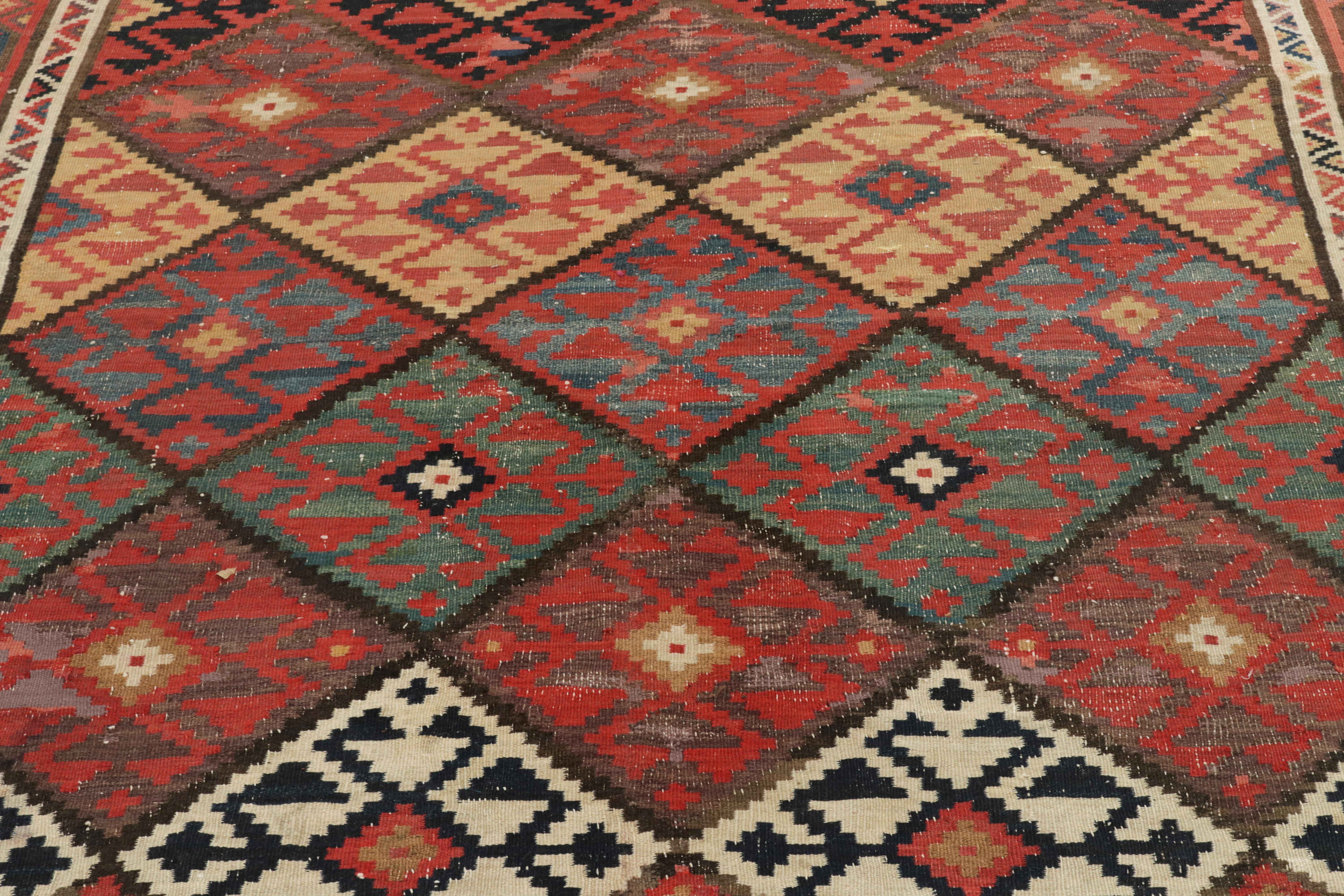 Hand-Knotted Handwoven Vintage Persian Kilim Rug in Red, Beige-Brown Geometric Pattern