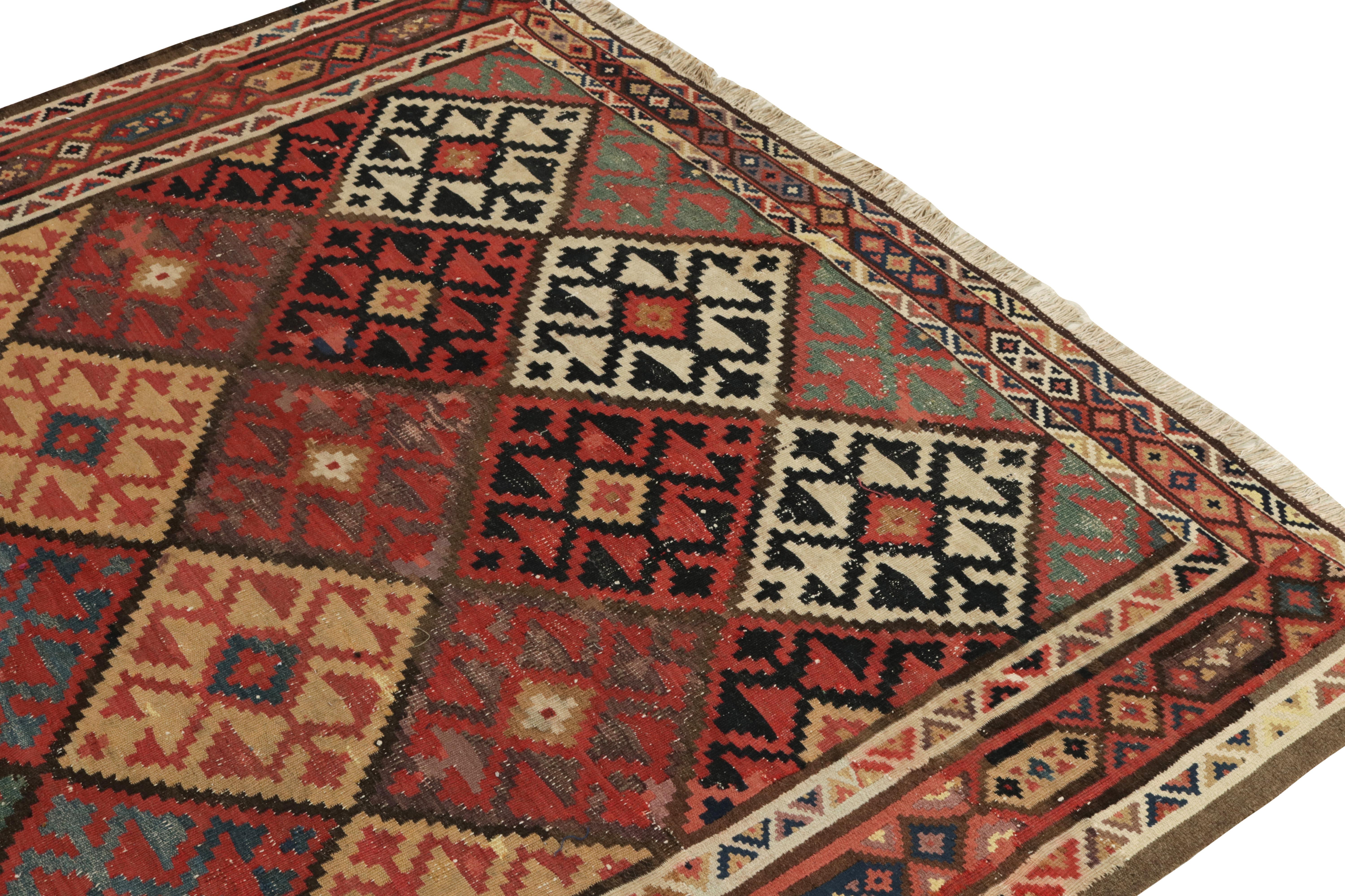 Handwoven Vintage Persian Kilim Rug in Red, Beige-Brown Geometric Pattern In Good Condition In Long Island City, NY
