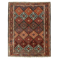 Handwoven Vintage Persian Kilim Rug in Red, Beige-Brown Geometric Pattern