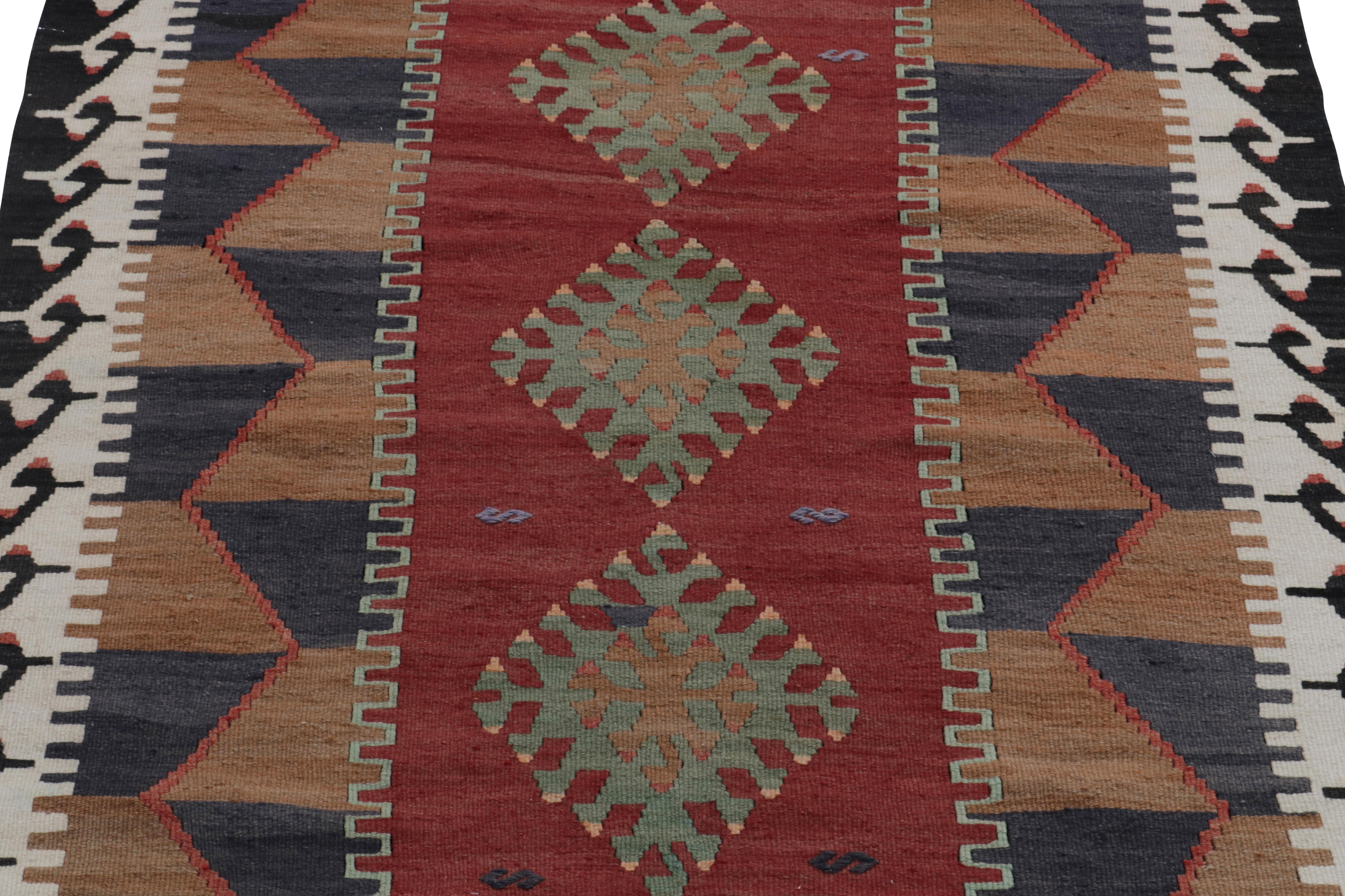 Hand-Knotted Handwoven Vintage Persian Kilim Rug in Red, Brown Medallions by Rug & Kilim For Sale