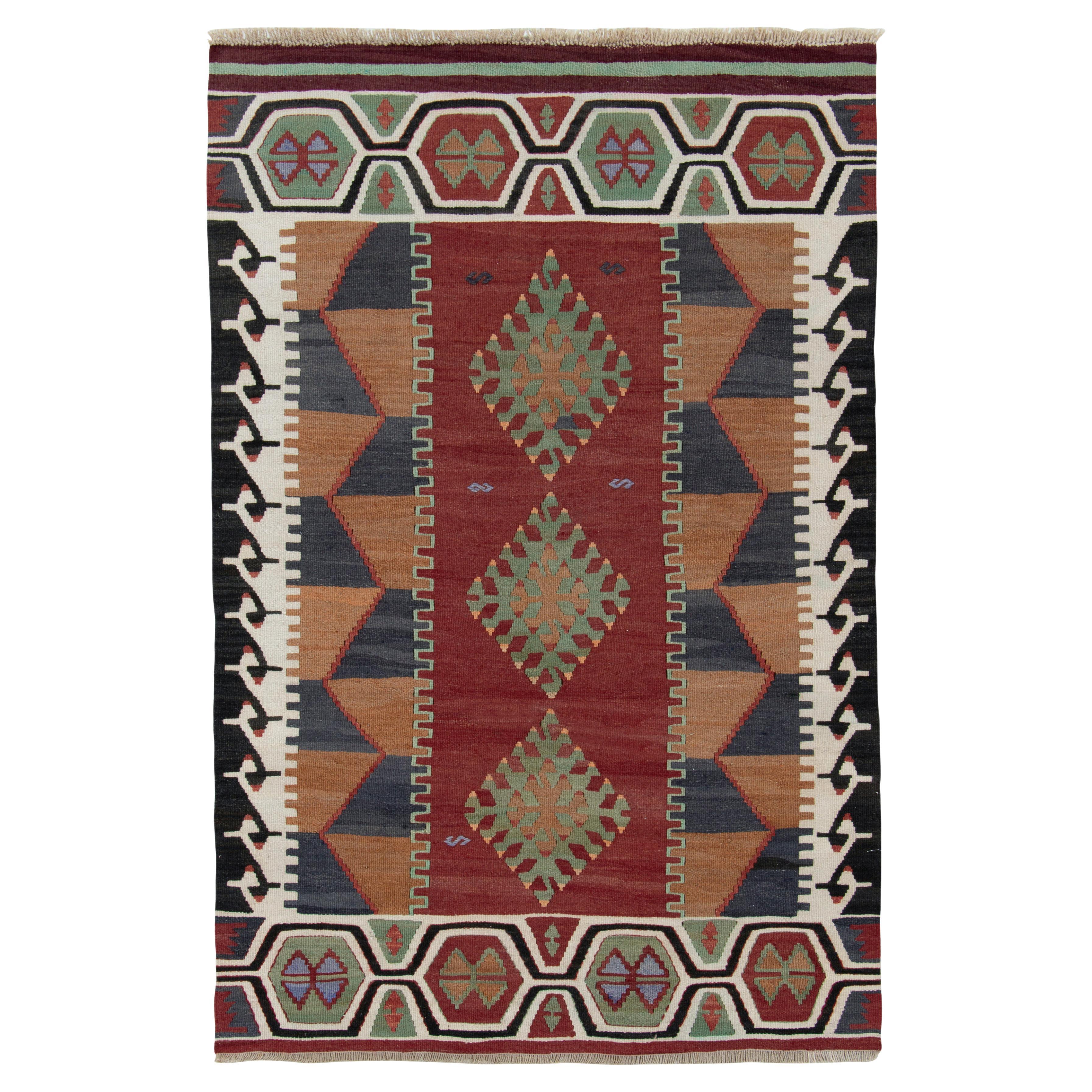 Handwoven Vintage Persian Kilim Rug in Red, Brown Medallions by Rug & Kilim