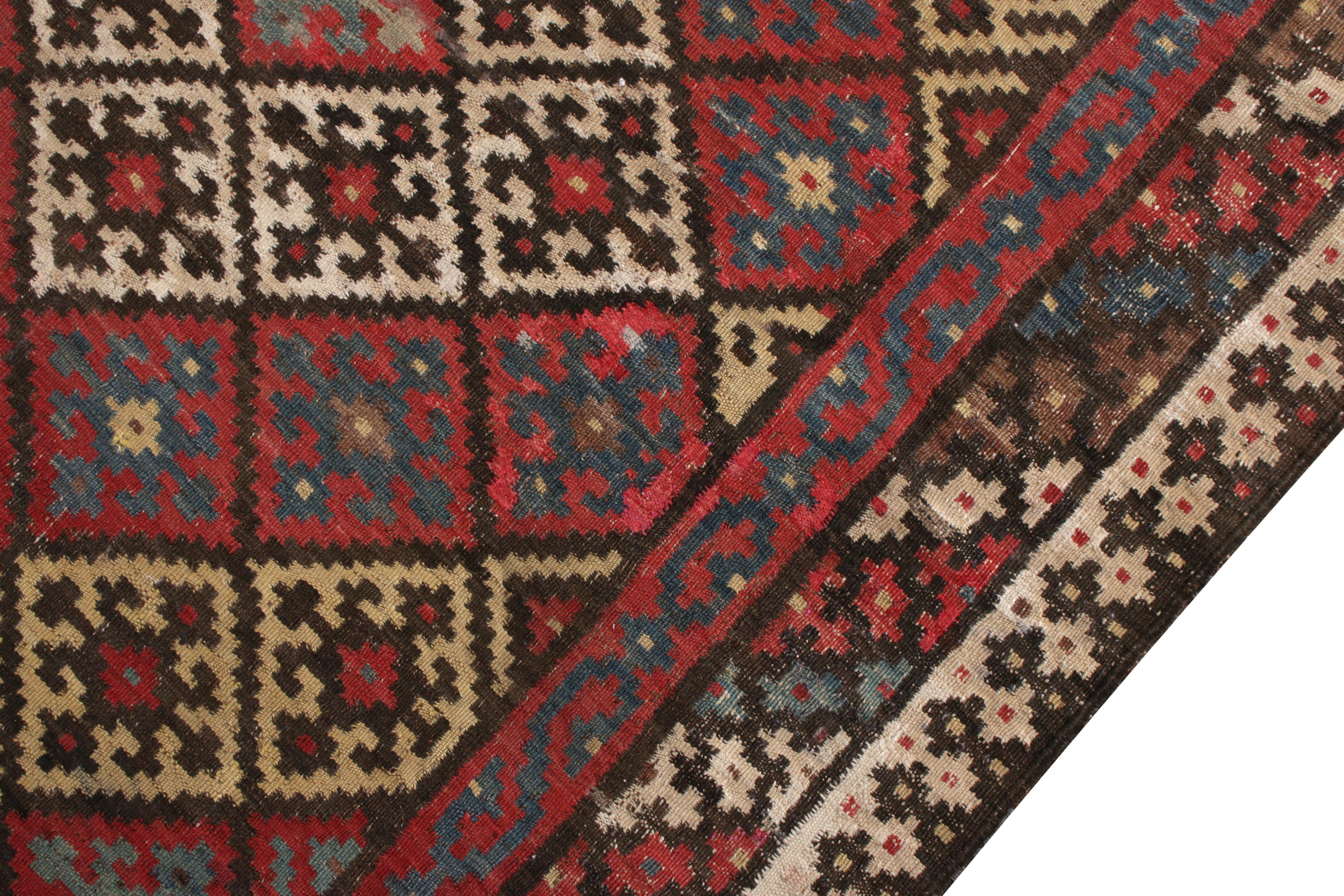 Turkish Handwoven Vintage Persian Qashqai Kilim in Red Geometric Pattern by Rug & Kilim For Sale