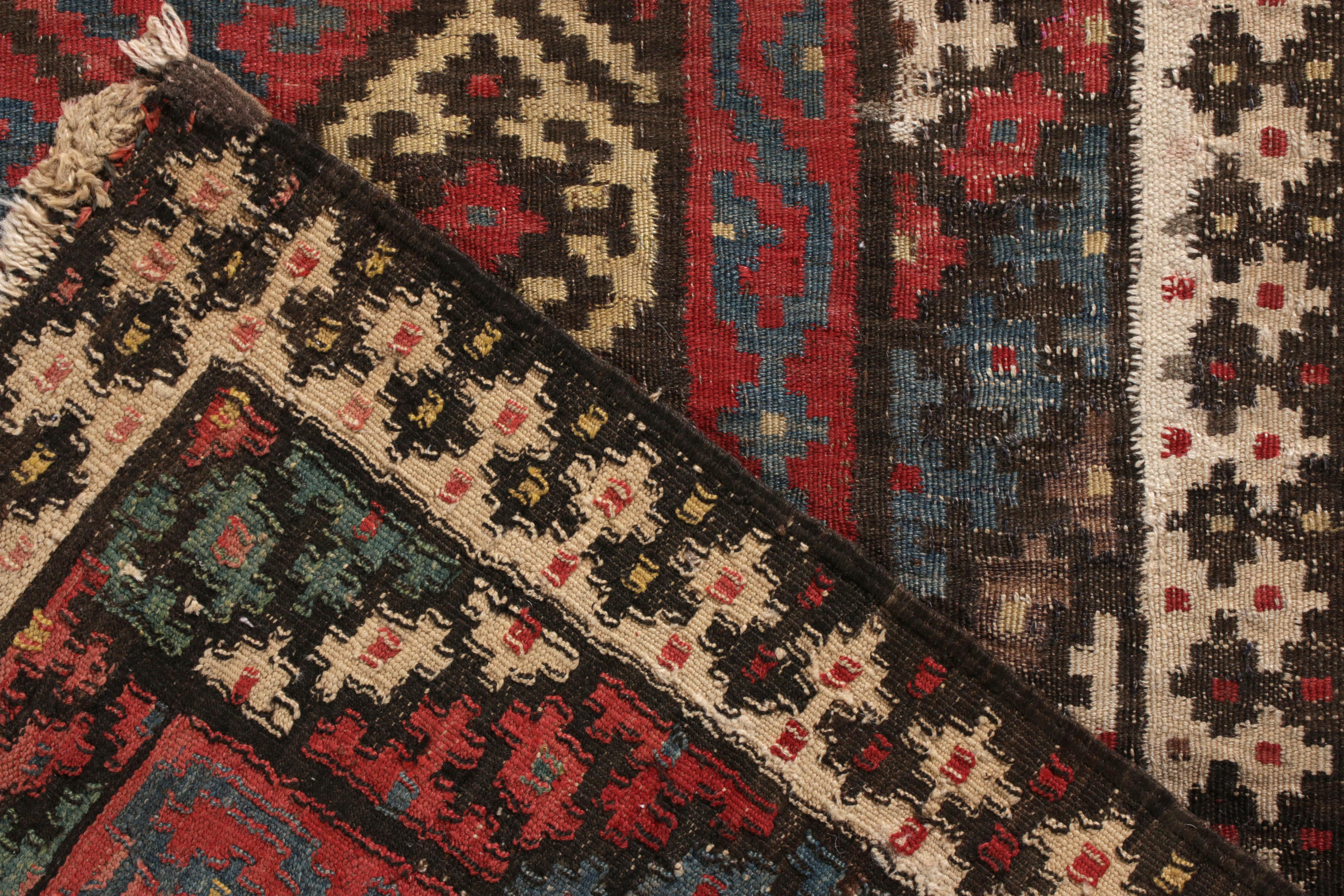 Hand-Knotted Handwoven Vintage Persian Qashqai Kilim in Red Geometric Pattern by Rug & Kilim For Sale