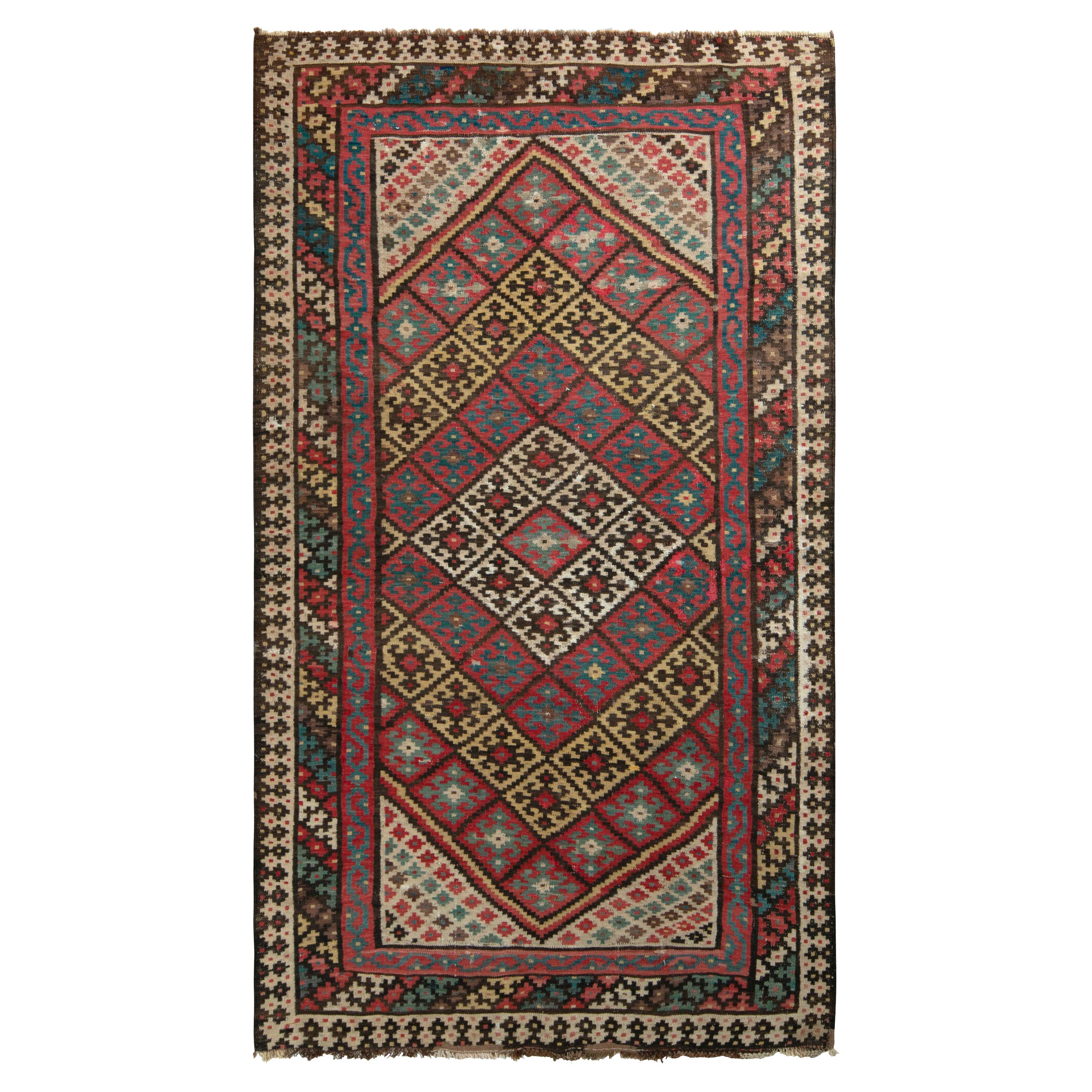 Handwoven Vintage Persian Qashqai Kilim in Red Geometric Pattern by Rug & Kilim For Sale