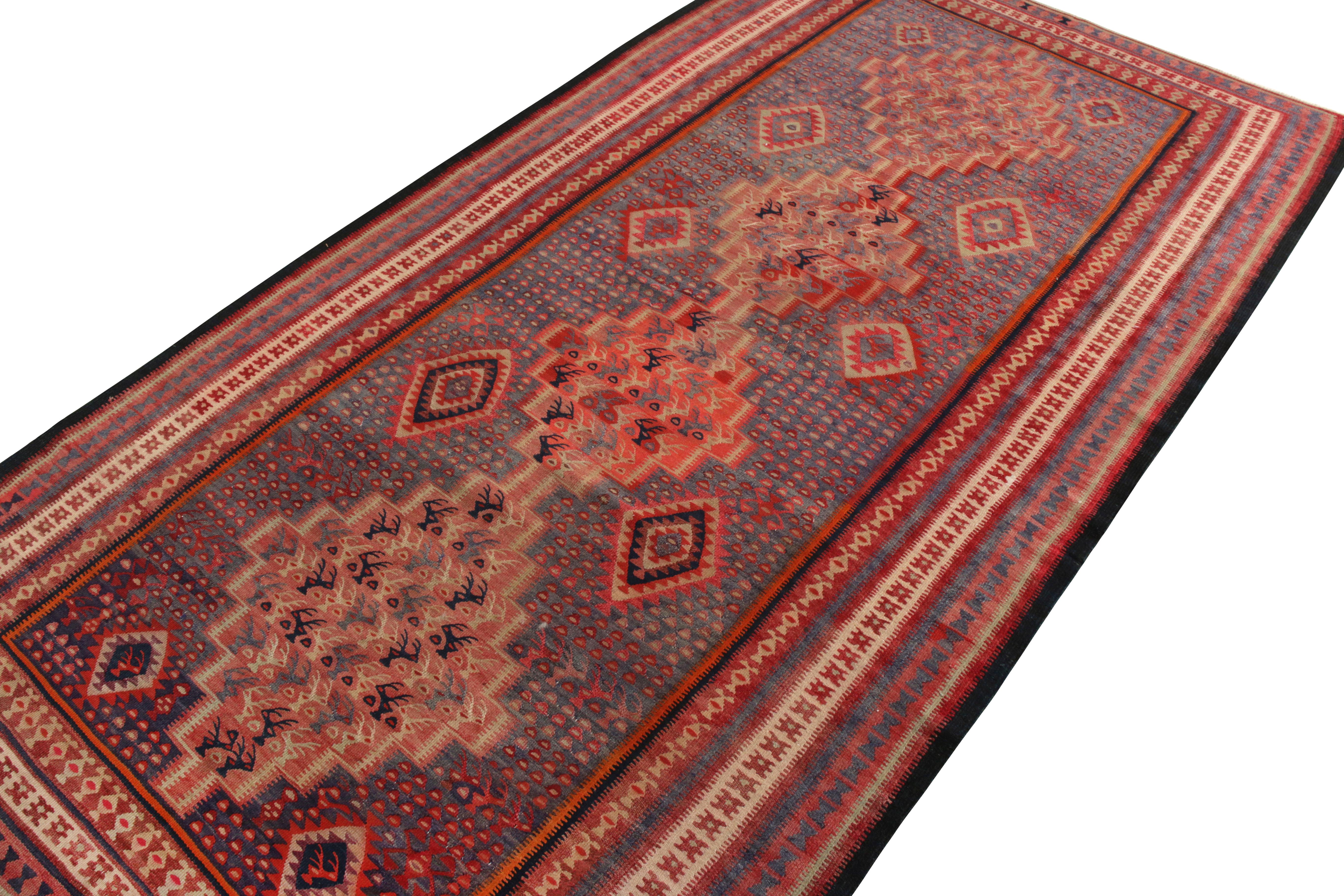 Tribal Vintage Persian Senneh Kilim Rug in Blue & Red Geometric Pattern by Rug & Kilim For Sale