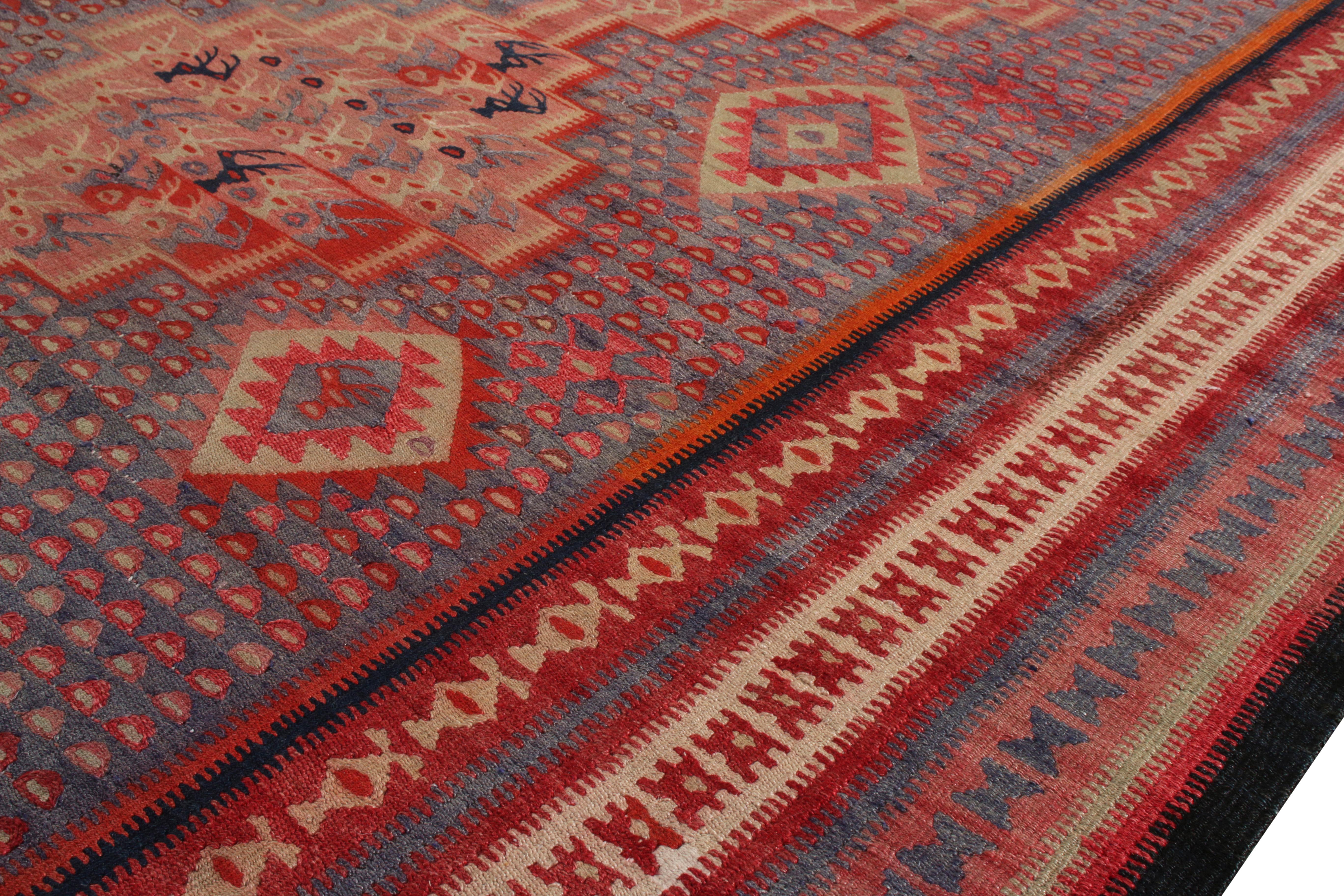 Hand-Knotted Vintage Persian Senneh Kilim Rug in Blue & Red Geometric Pattern by Rug & Kilim For Sale