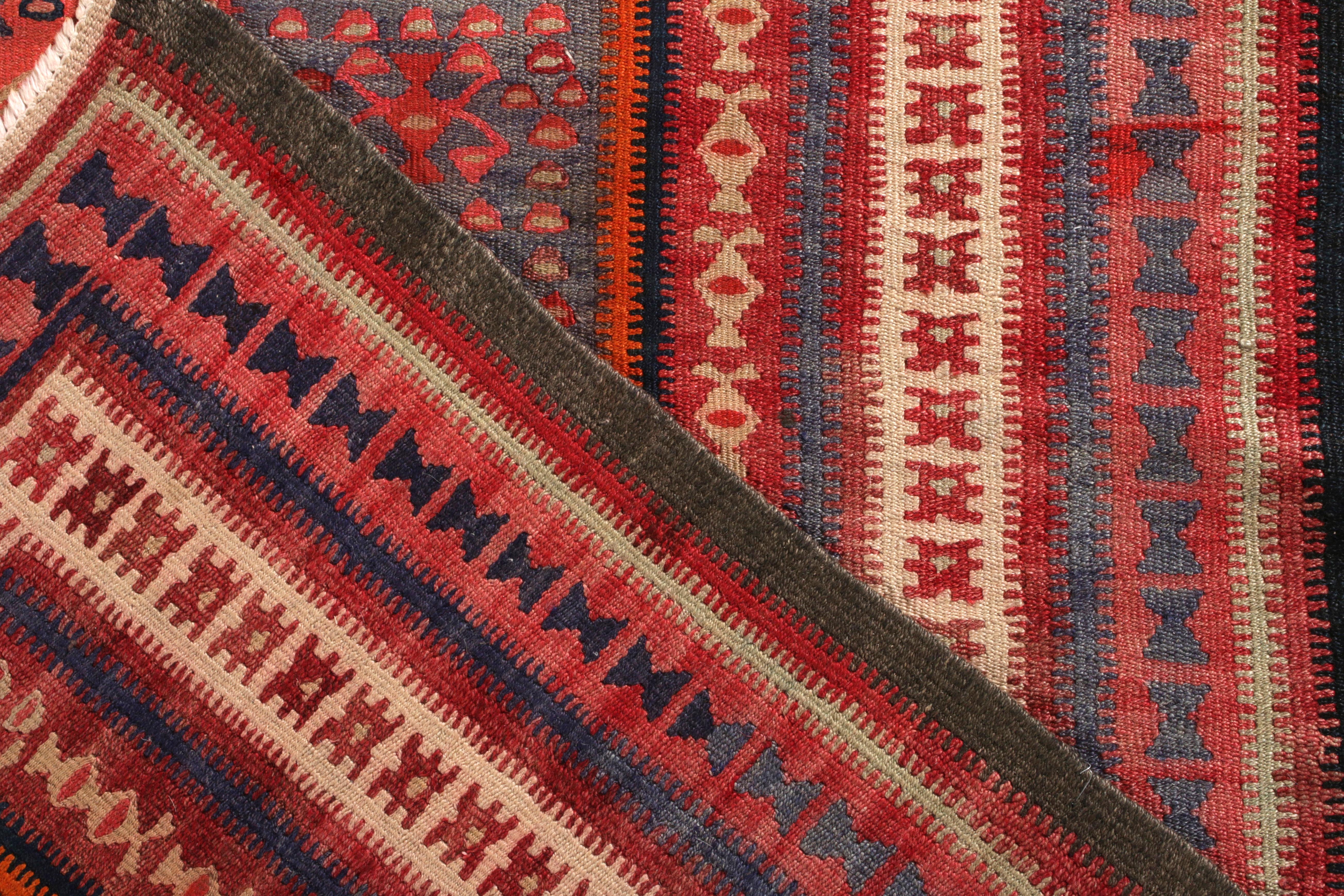 Vintage Persian Senneh Kilim Rug in Blue & Red Geometric Pattern by Rug & Kilim In Good Condition For Sale In Long Island City, NY