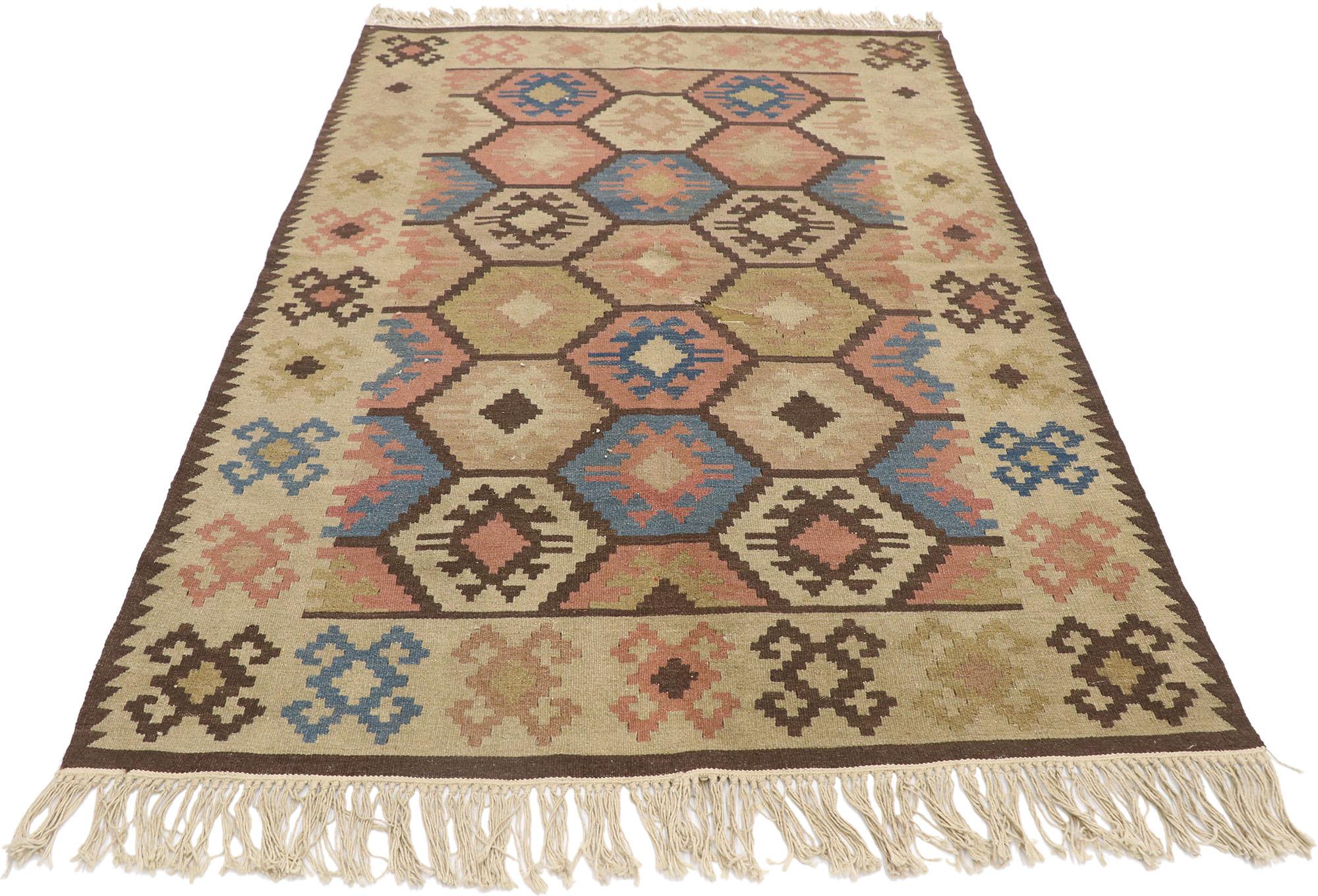 Tribal Handwoven Vintage Persian Shiraz Flatweave Carpet For Sale