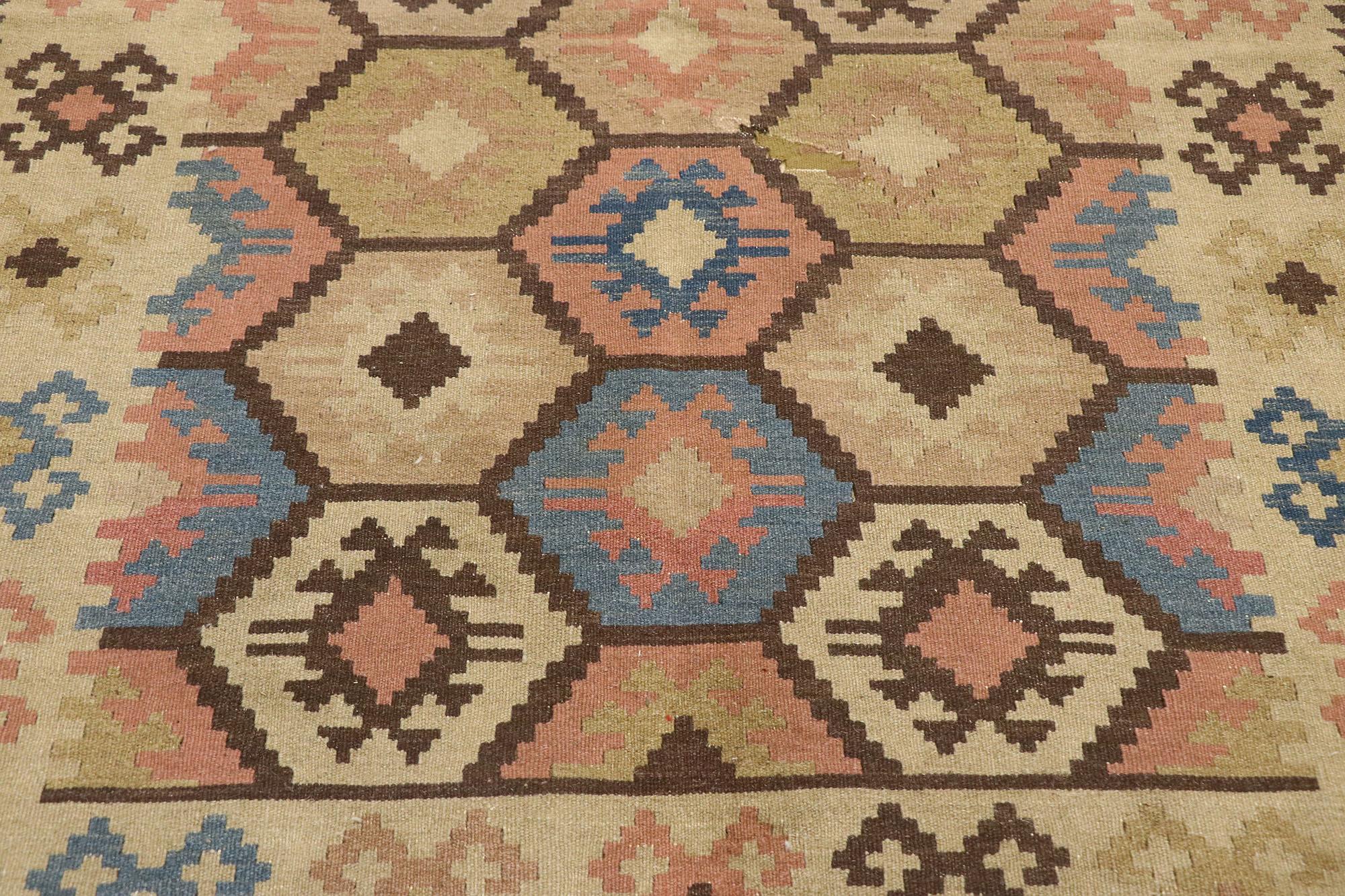 Hand-Woven Handwoven Vintage Persian Shiraz Flatweave Carpet For Sale