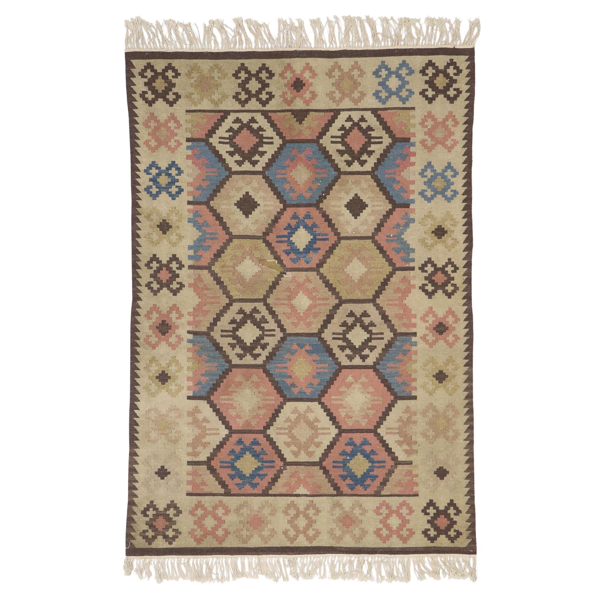 Handwoven Vintage Persian Shiraz Flatweave Carpet For Sale