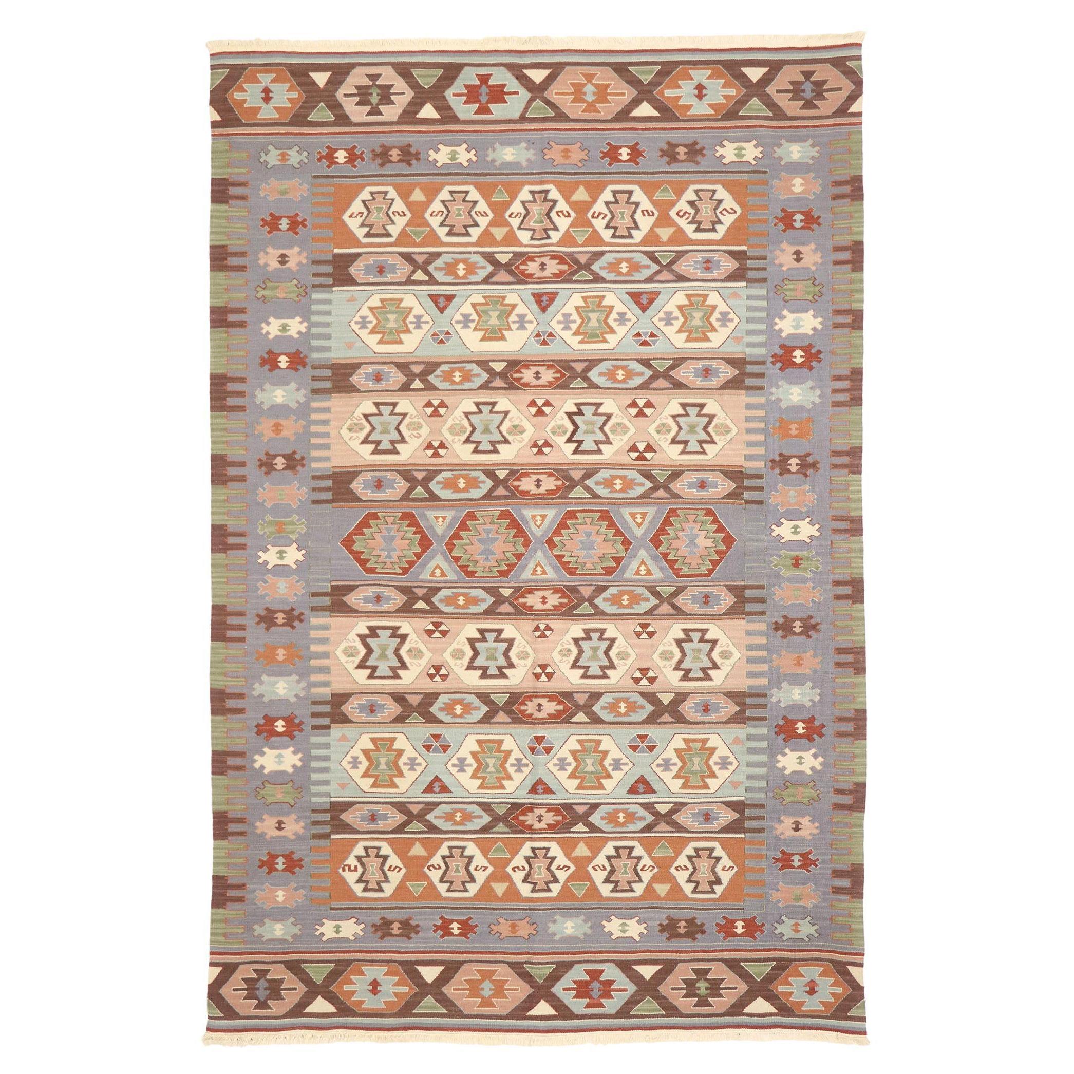Handwoven Vintage Persian Shiraz Flatweave Carpet