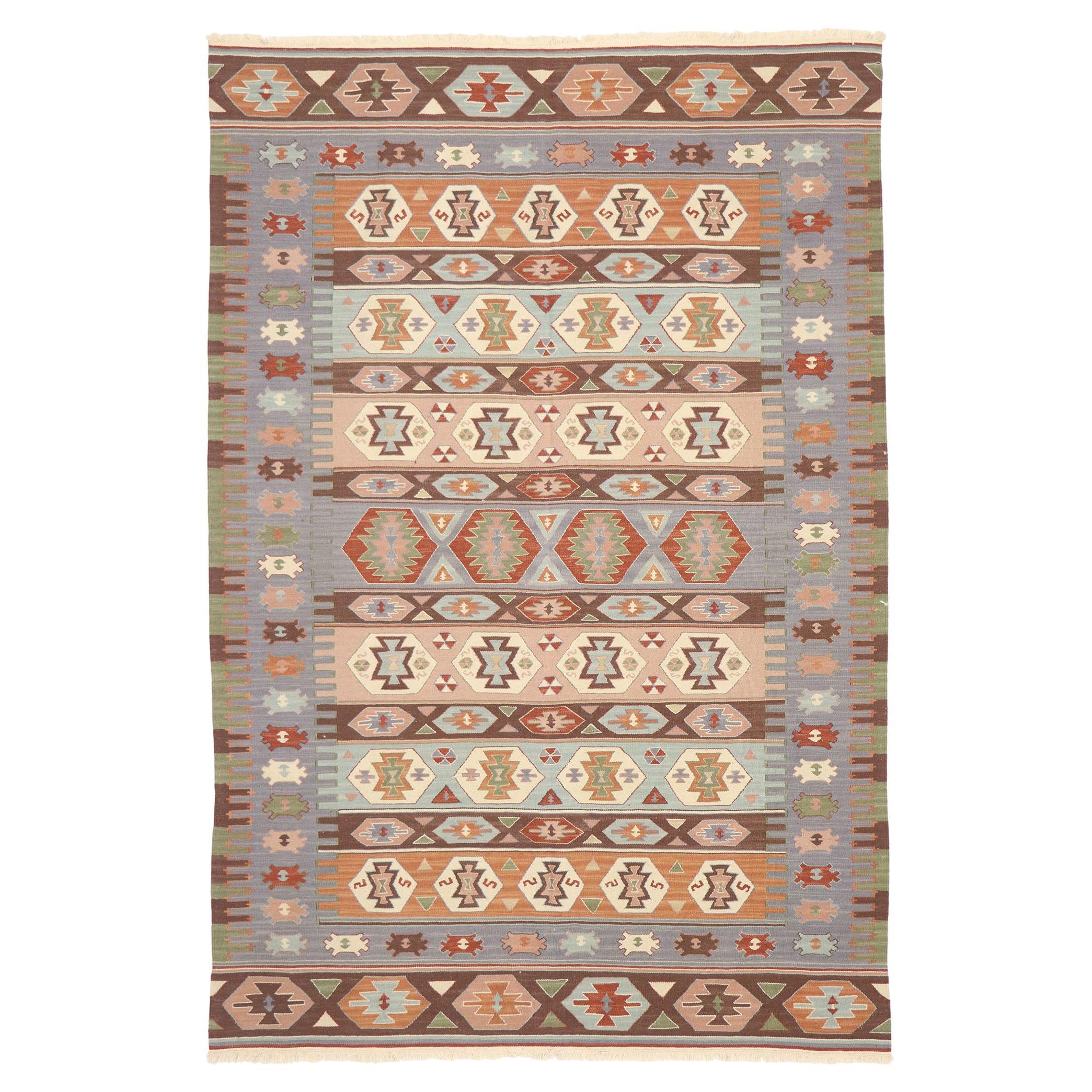 Handwoven Vintage Persian Shiraz Flatweave Carpet