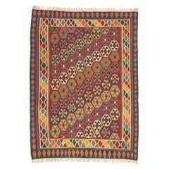 Handwoven Vintage Persian Shiraz Flatweave Carpet