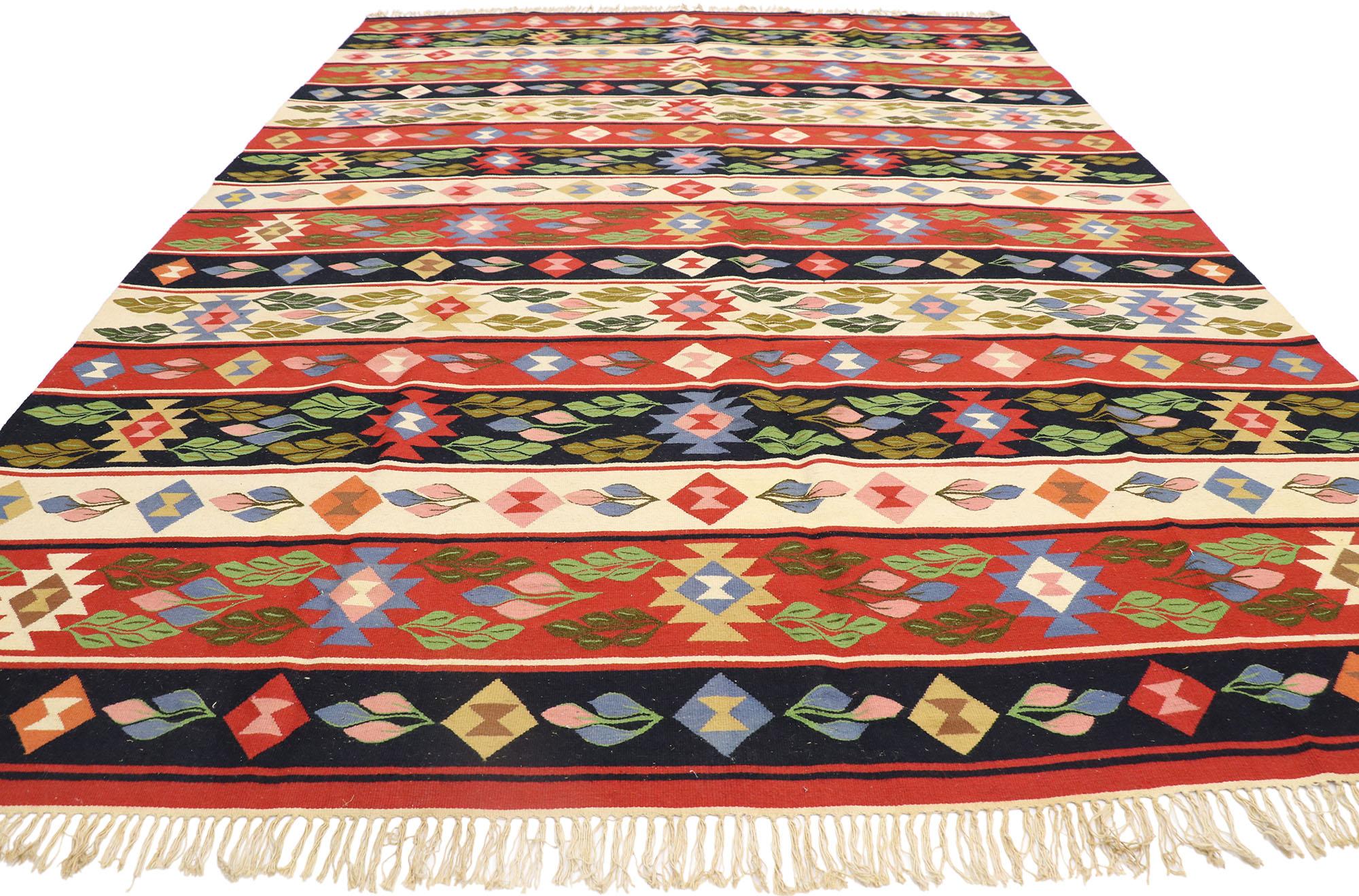 Hand-Woven Handwoven Vintage Romanian Kilim Rug For Sale