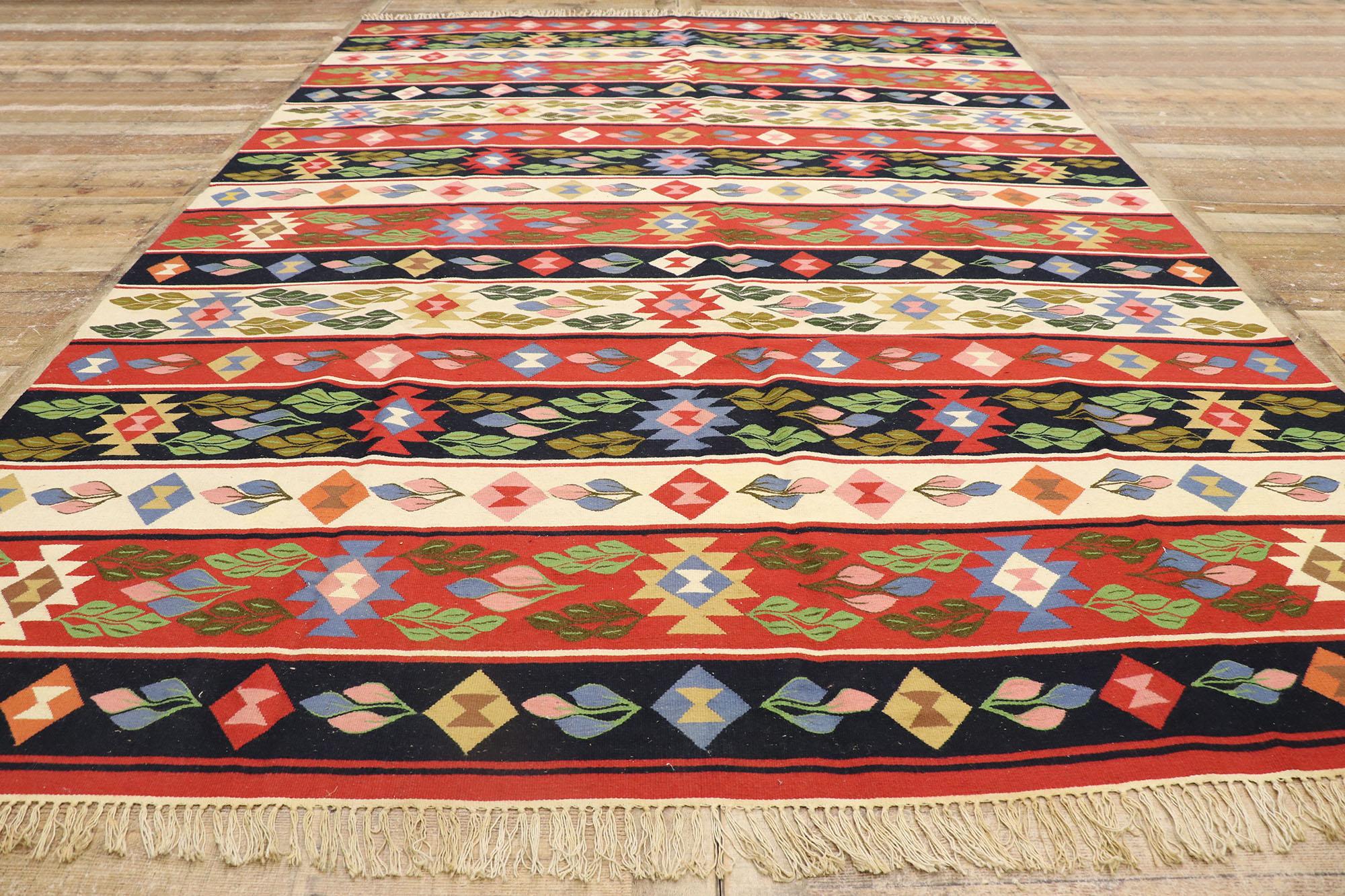 Handwoven Vintage Romanian Kilim Rug For Sale 1