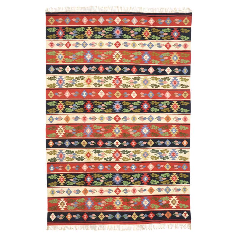 Vintage Romanian Area Rug with Cloudband Design For Sale at 1stDibs