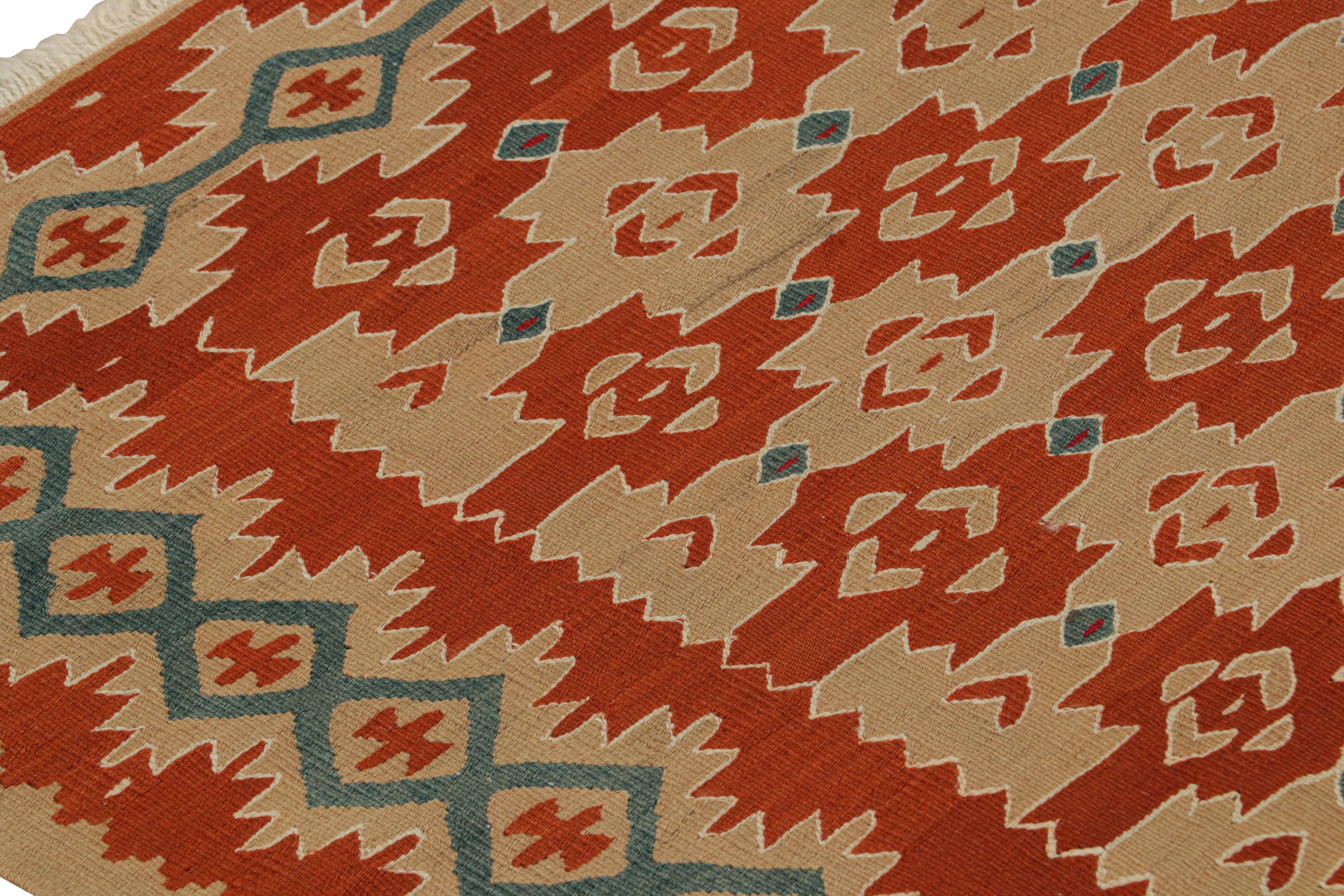 Turkish Handwoven Vintage Rug in Orange Beige Geometric All-Over Pattern by Rug & Kilim For Sale