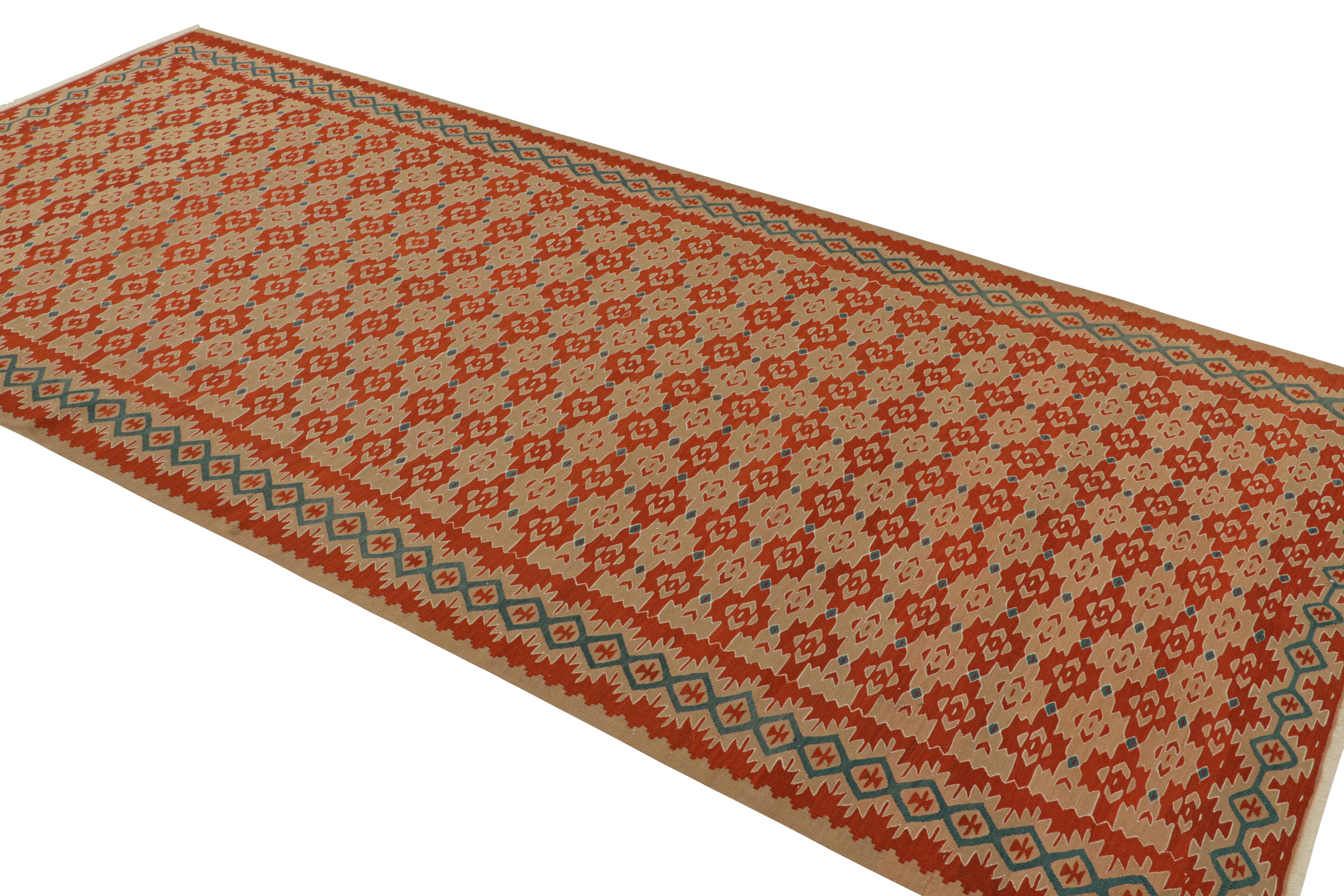 Hand-Woven Handwoven Vintage Rug in Orange Beige Geometric All-Over Pattern by Rug & Kilim For Sale