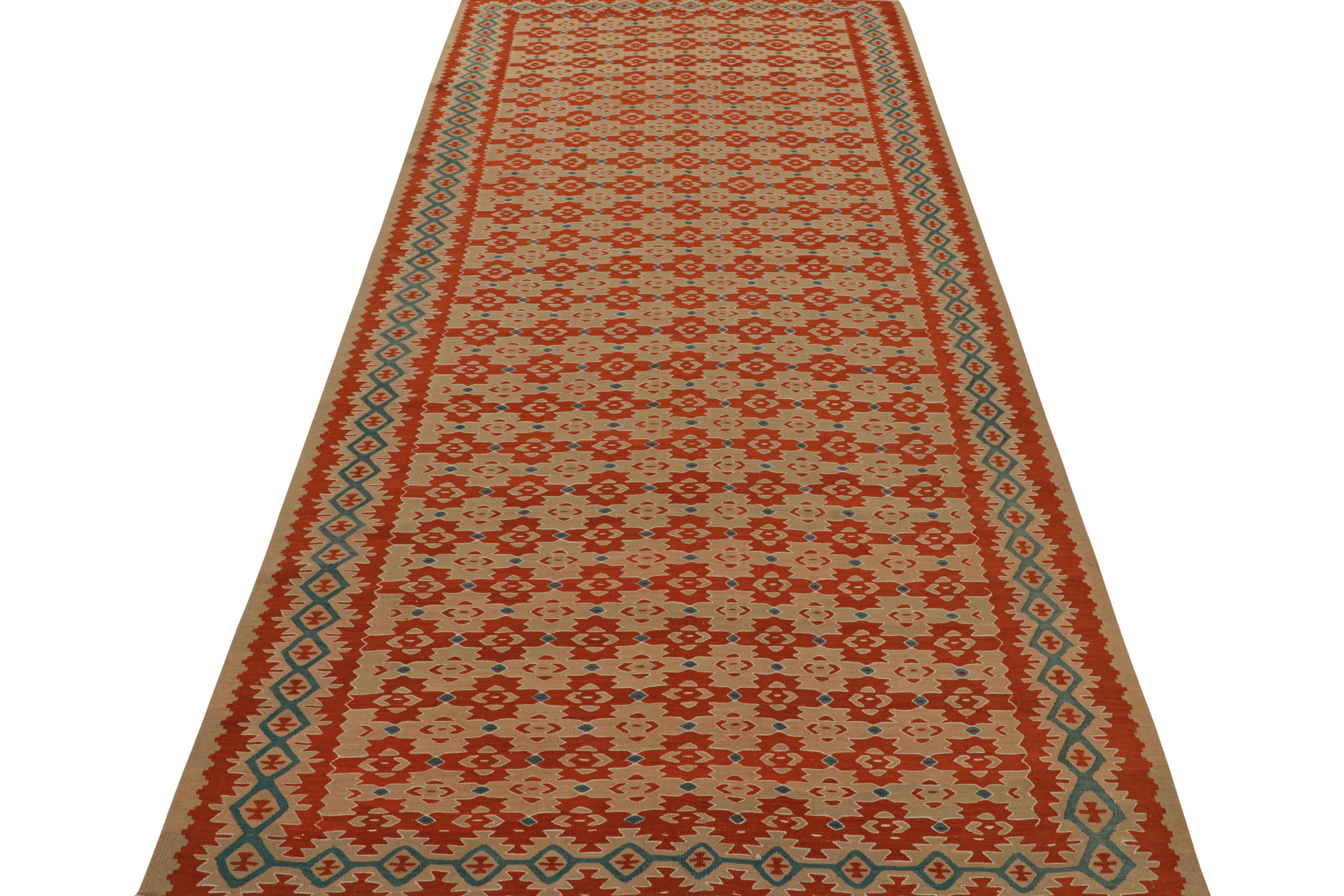 Handwoven Vintage Rug in Orange Beige Geometric All-Over Pattern by Rug & Kilim In Good Condition For Sale In Long Island City, NY