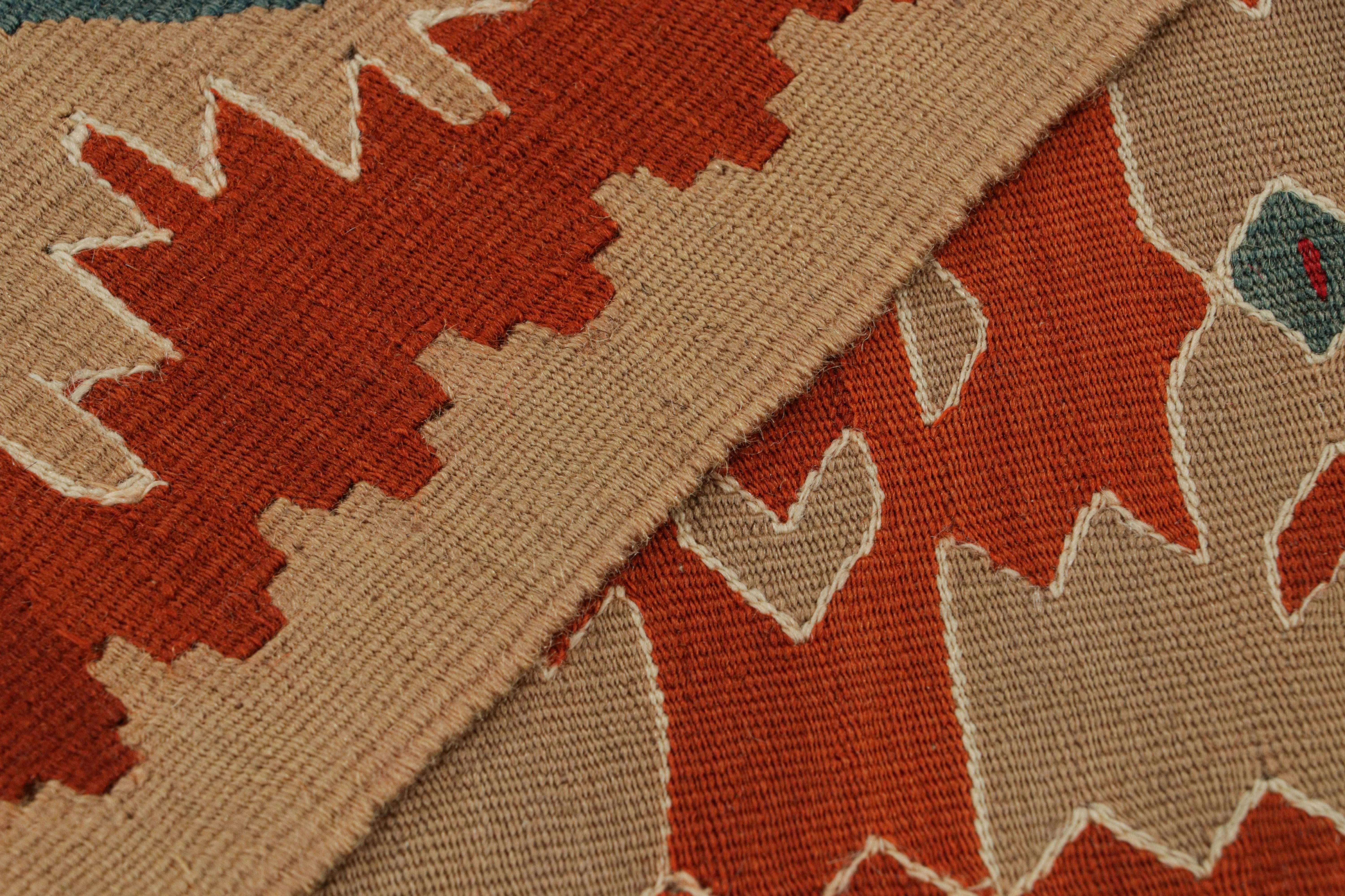 Wool Handwoven Vintage Rug in Orange Beige Geometric All-Over Pattern by Rug & Kilim For Sale