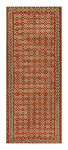 Handgewebter Vintage-Teppich in Orange, Beige mit geometrischem All-Over-Muster von Teppich & Kelim