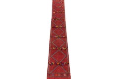 Handwoven Vintage Kilim Runner in Red, Black Geometric Pattern by Rug & Kilim