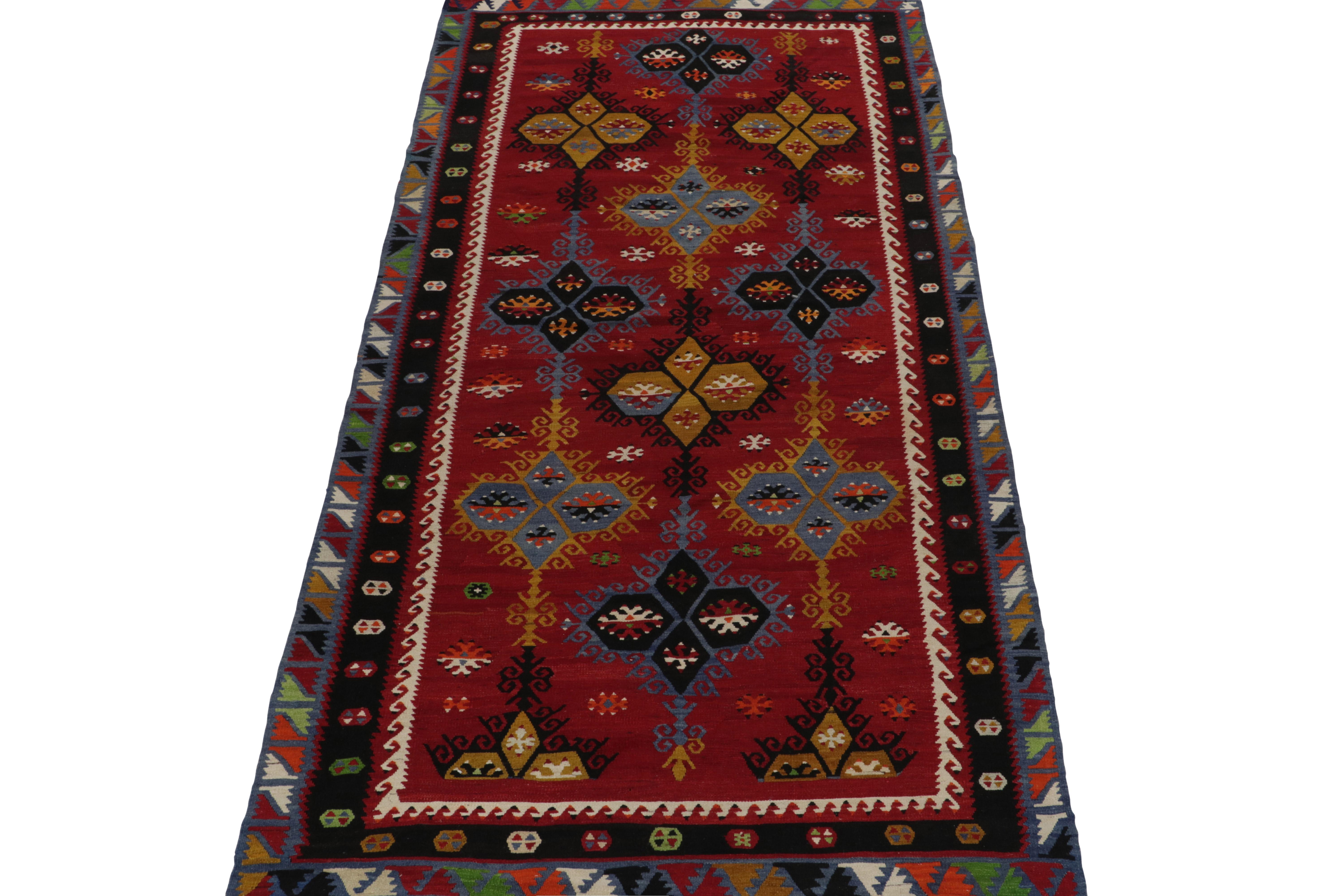 Turkish Handwoven Vintage Tribal Kilim in Red with Geometric Pattern by Rug & Kilim For Sale