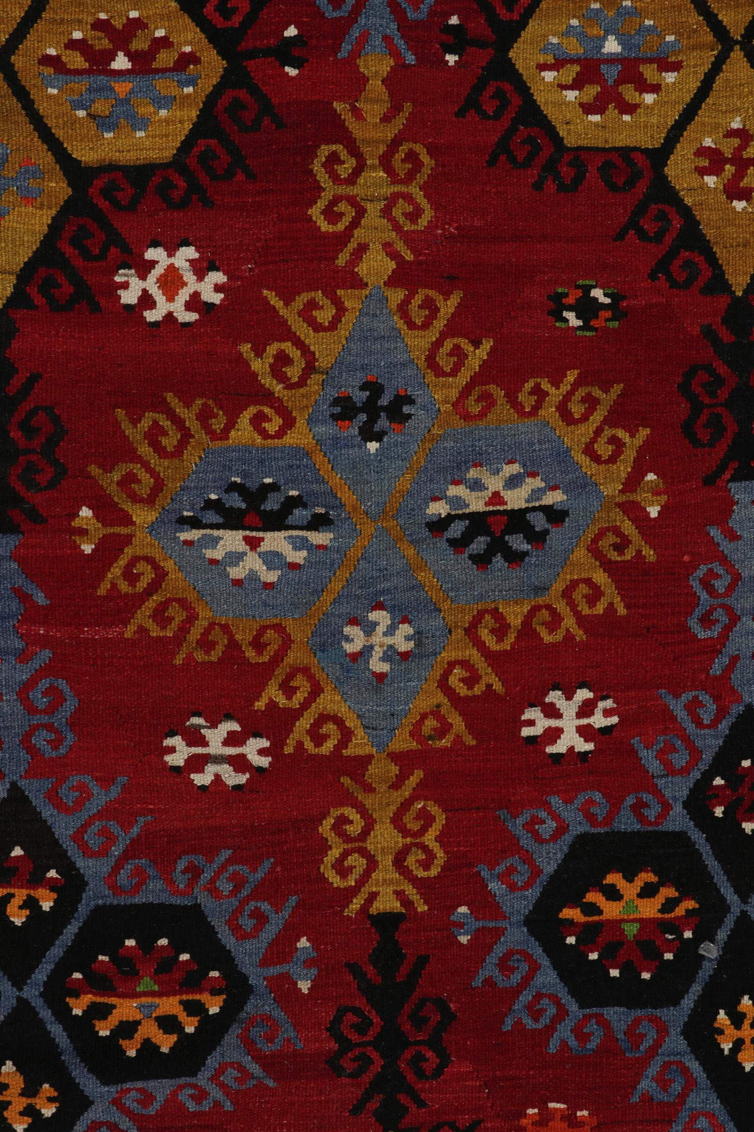 Mid-20th Century Handwoven Vintage Tribal Kilim in Red with Geometric Pattern by Rug & Kilim For Sale