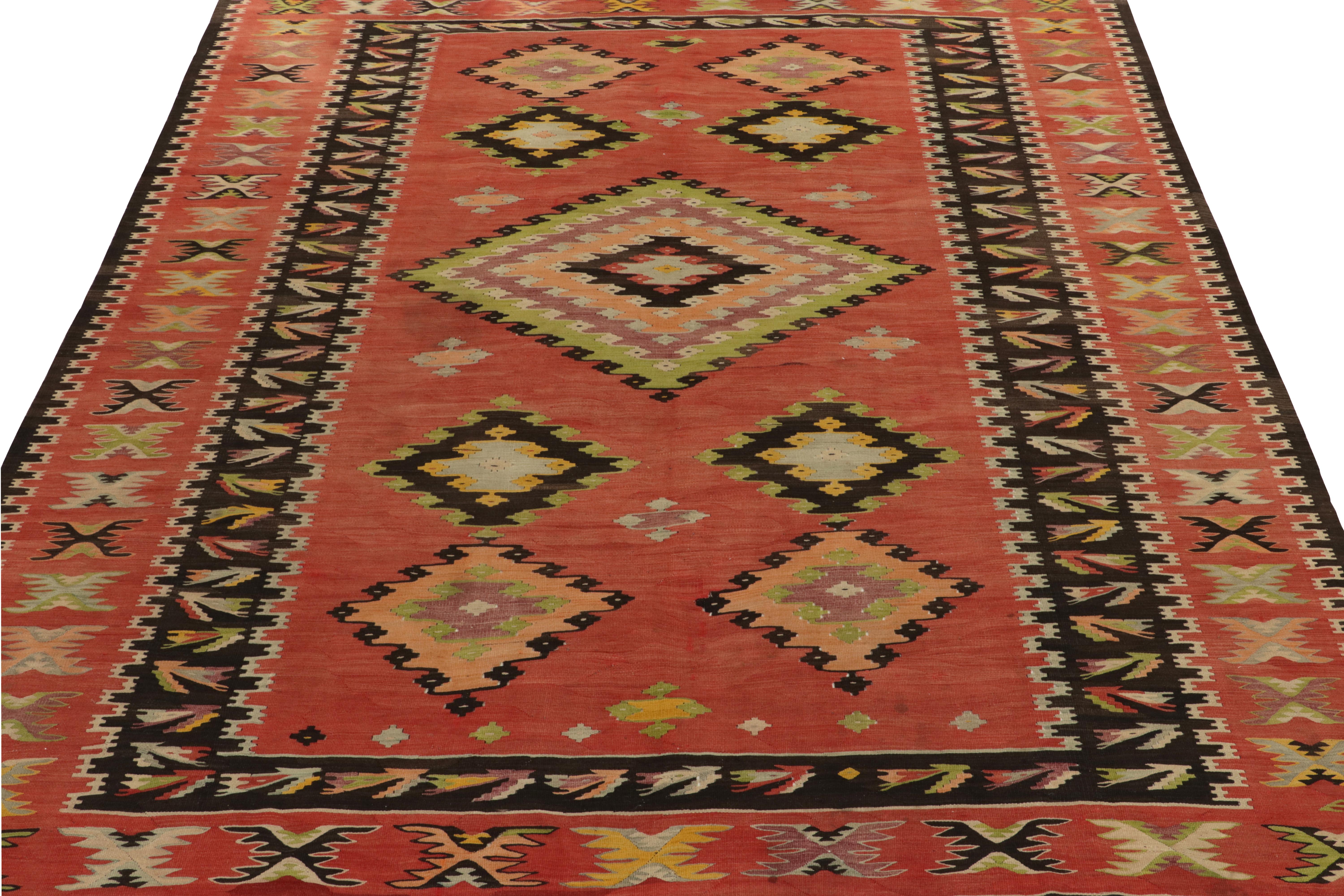 Turkish Handwoven Vintage Kilim in Red, Brown and Green Medallion Pattern by Rug & Kilim For Sale