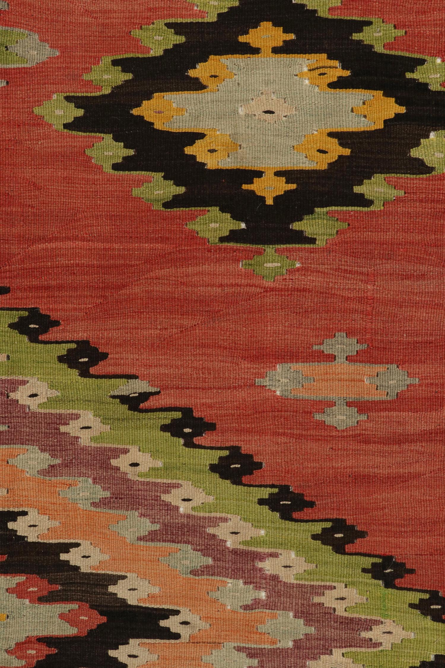 Mid-20th Century Handwoven Vintage Kilim in Red, Brown and Green Medallion Pattern by Rug & Kilim For Sale