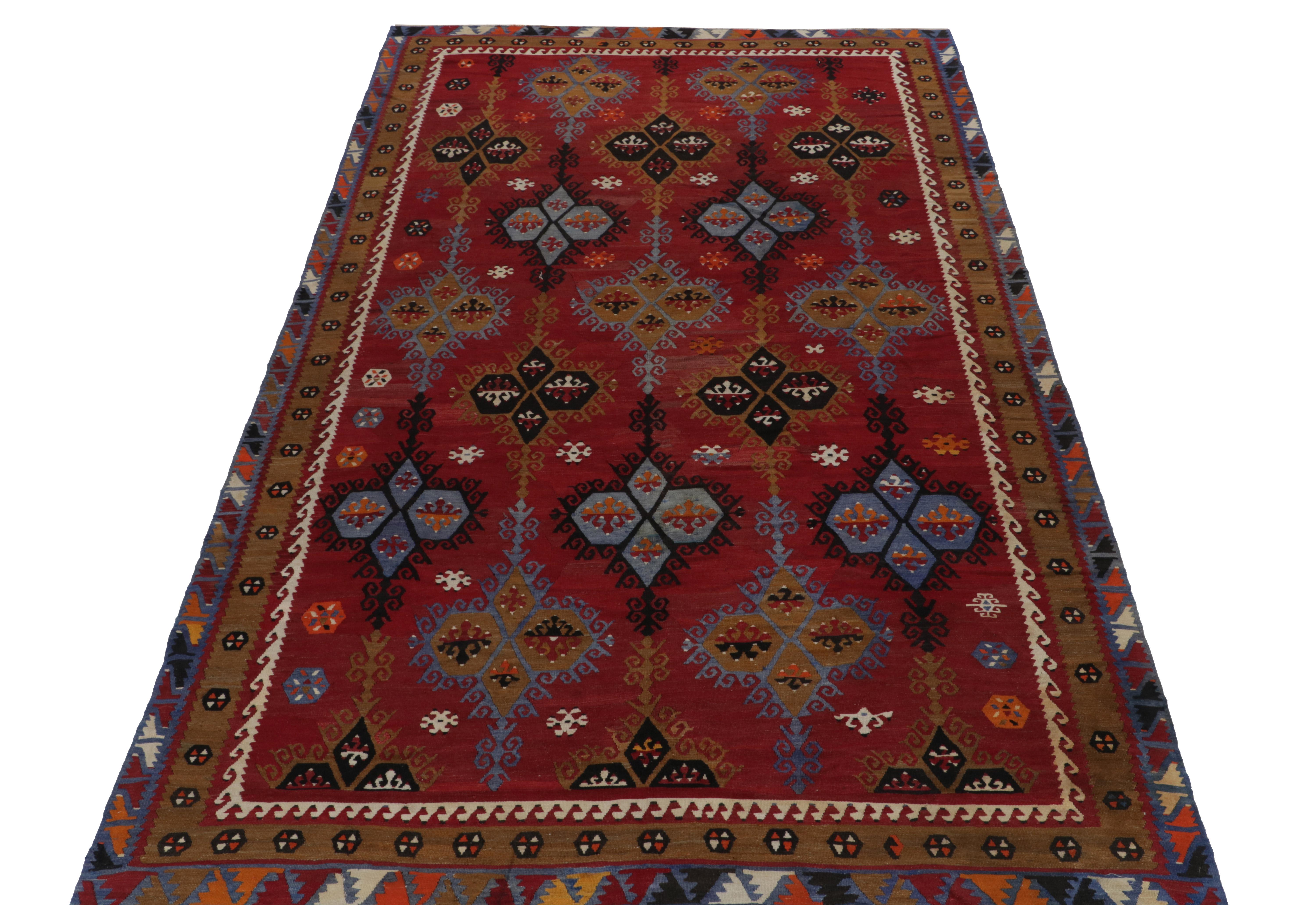 Turkish Handwoven Vintage Tribal Kilim in Red, Blue Geometric Pattern by Rug & Kilim For Sale