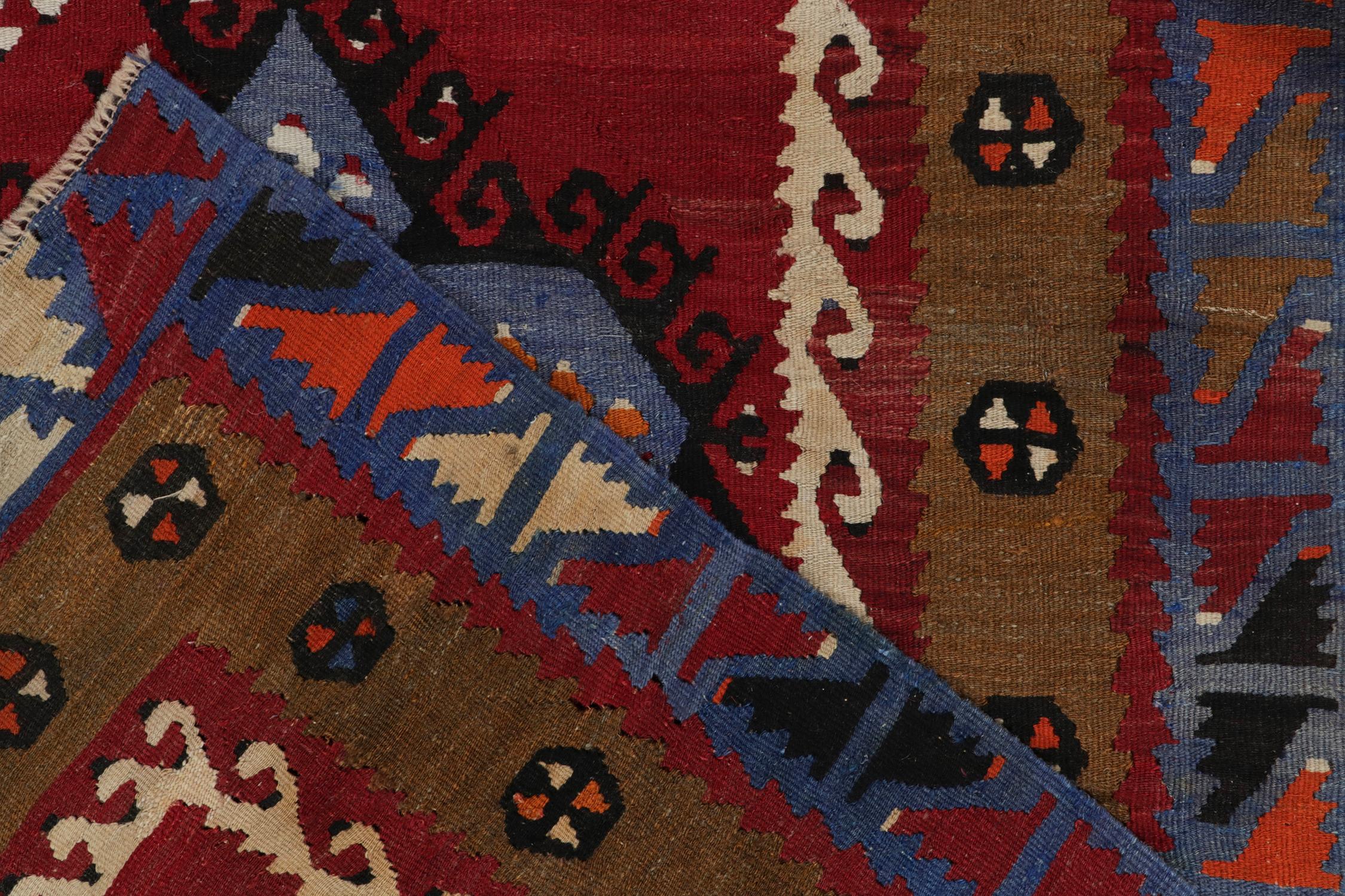 Wool Handwoven Vintage Tribal Kilim in Red, Blue Geometric Pattern by Rug & Kilim For Sale