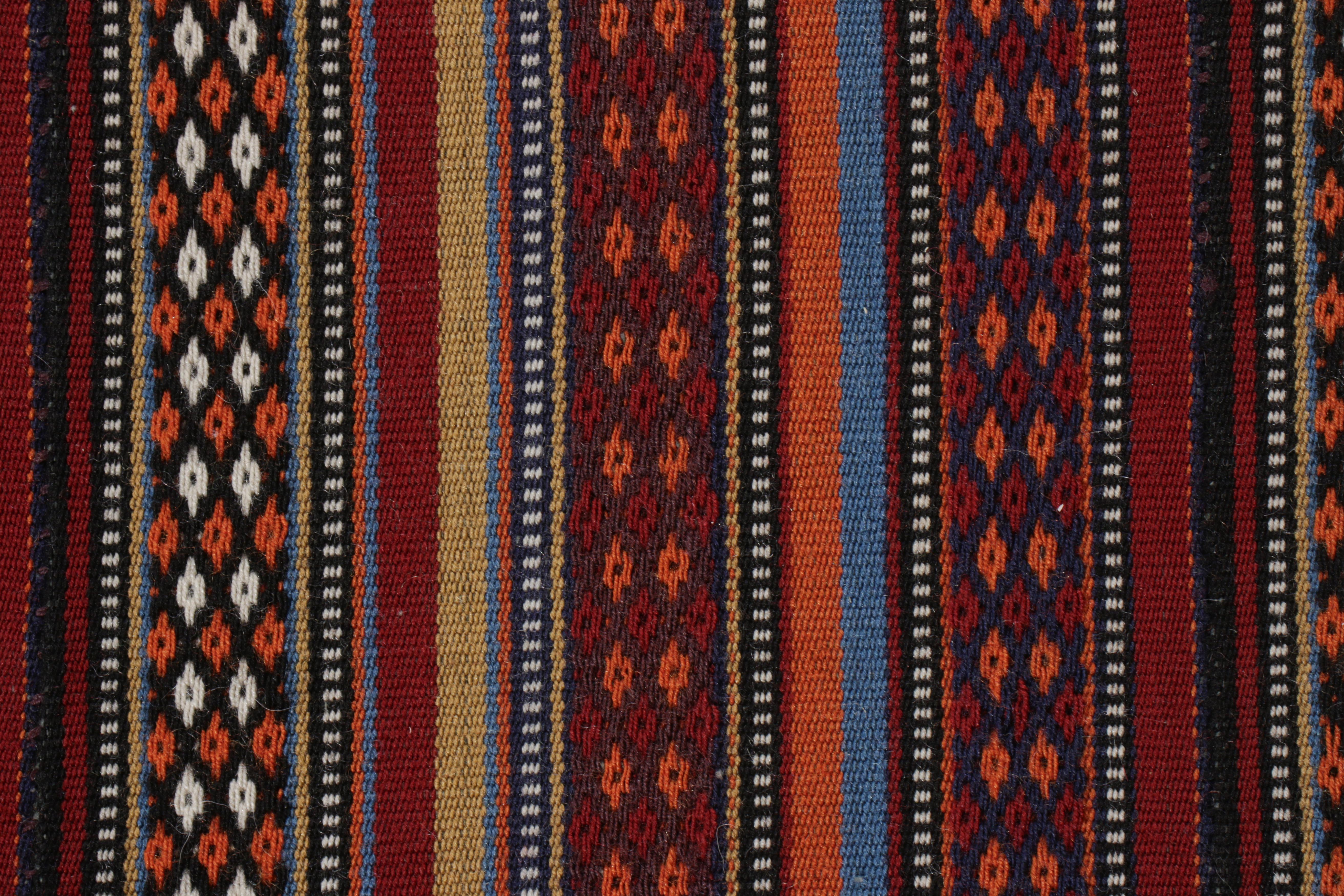 Wool Handwoven Vintage Turkish Jajim Kilim Runner in Red, Multicolor Stripe Pattern For Sale