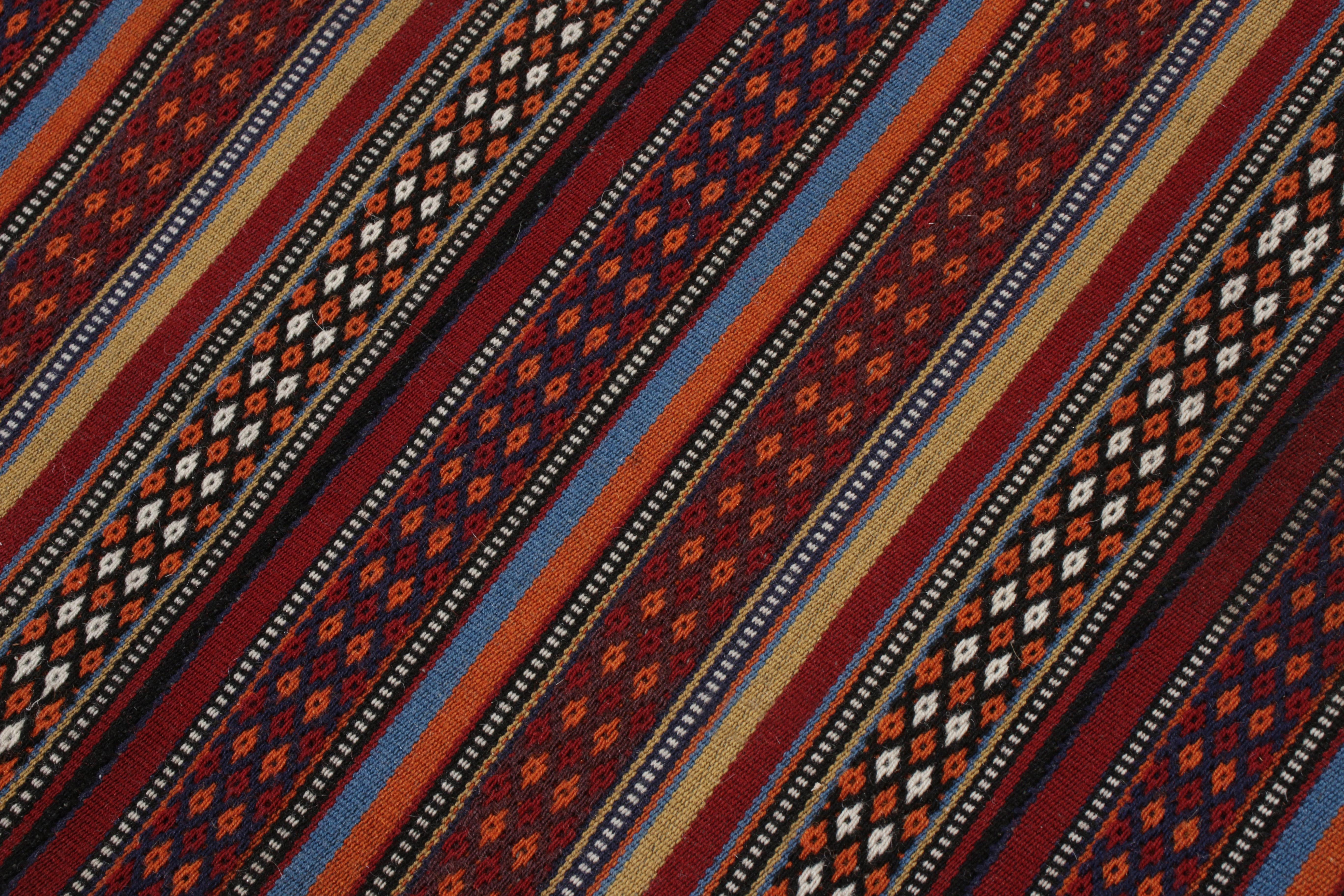 Handwoven Vintage Turkish Jajim Kilim Runner in Red, Multicolor Stripe Pattern In Good Condition For Sale In Long Island City, NY