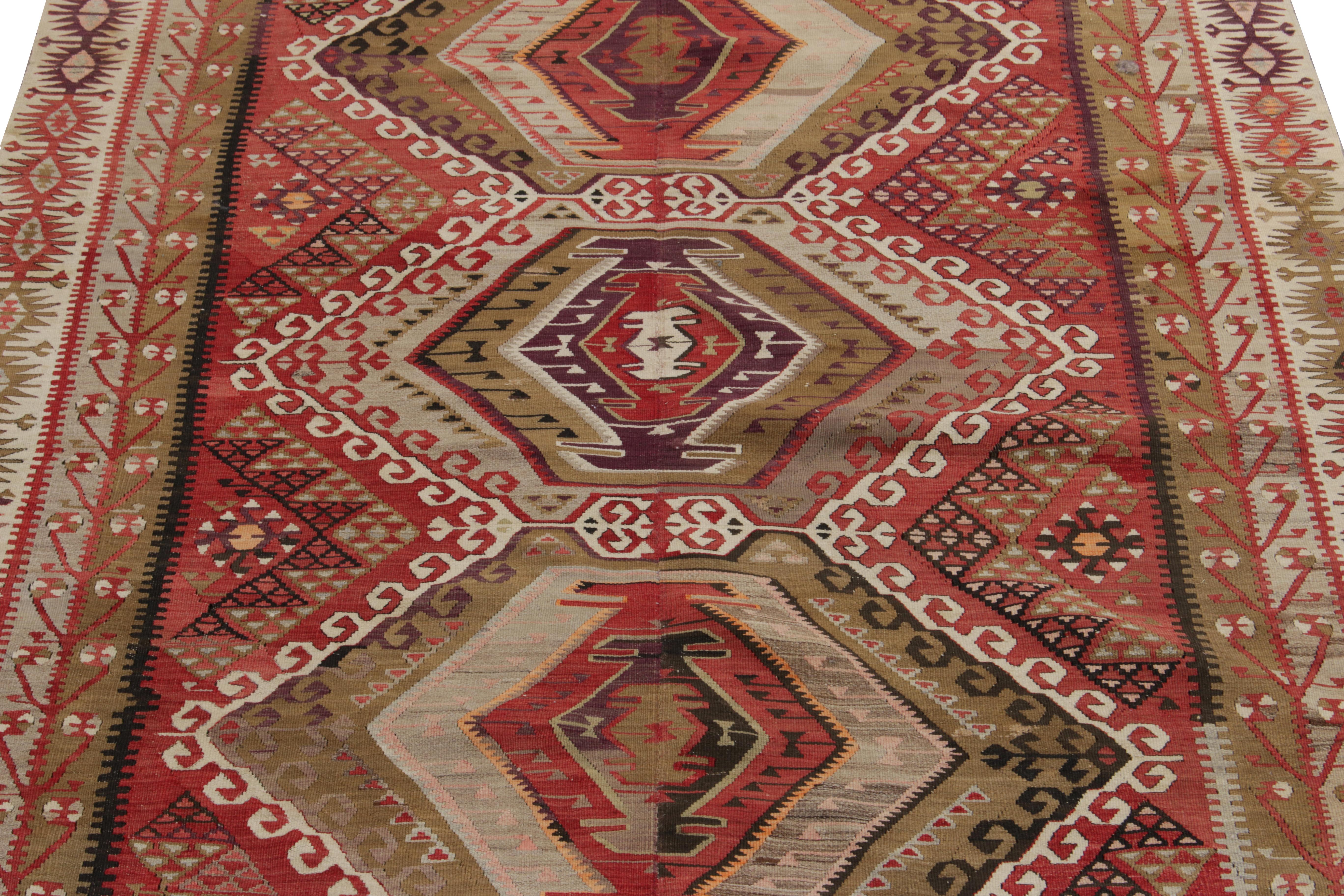Tribal Vintage Kayseri Kilim Rug, Red, Beige-Brown Geometric Pattern by Rug & Kilim For Sale