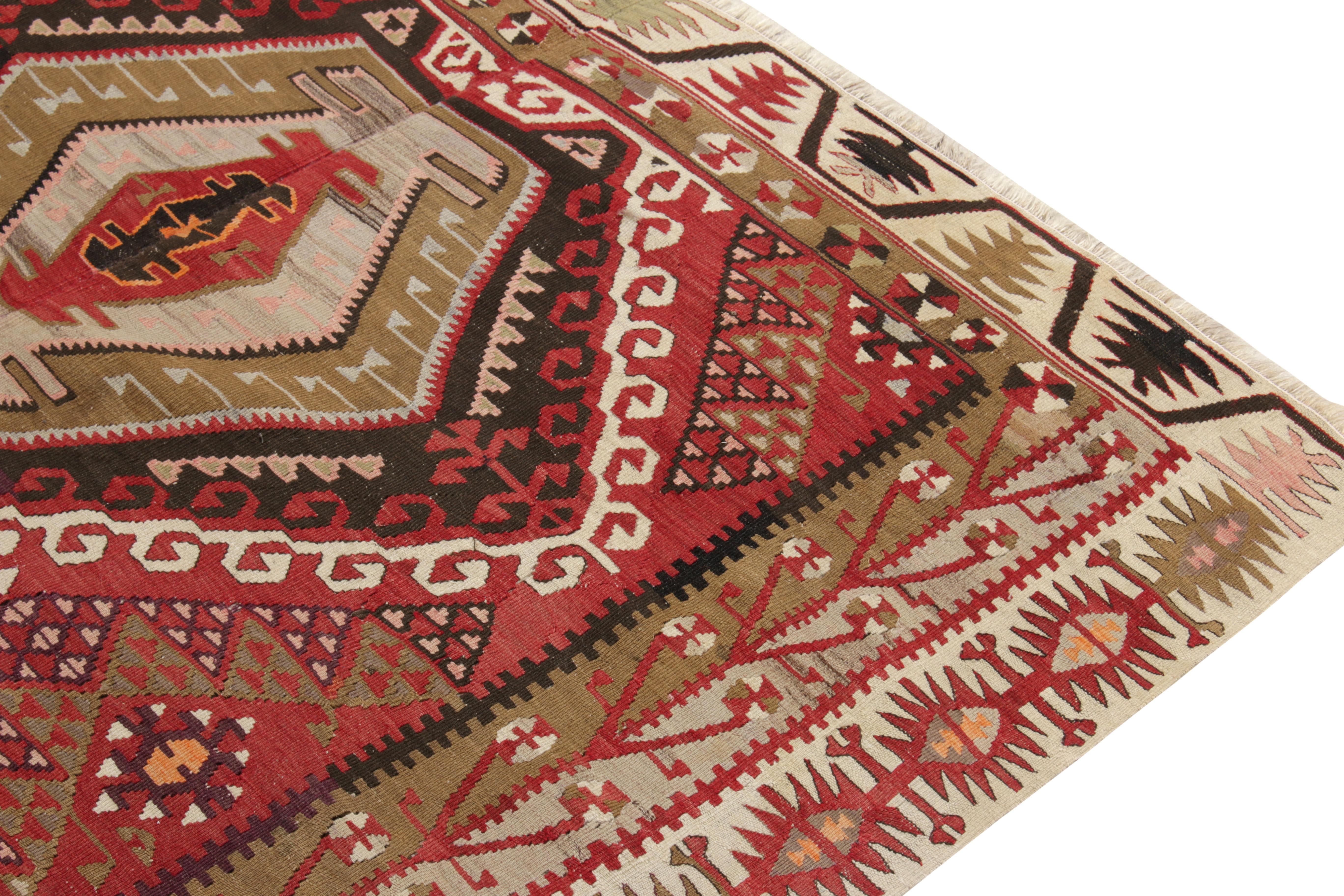 Turkish Vintage Kayseri Kilim Rug, Red, Beige-Brown Geometric Pattern by Rug & Kilim For Sale