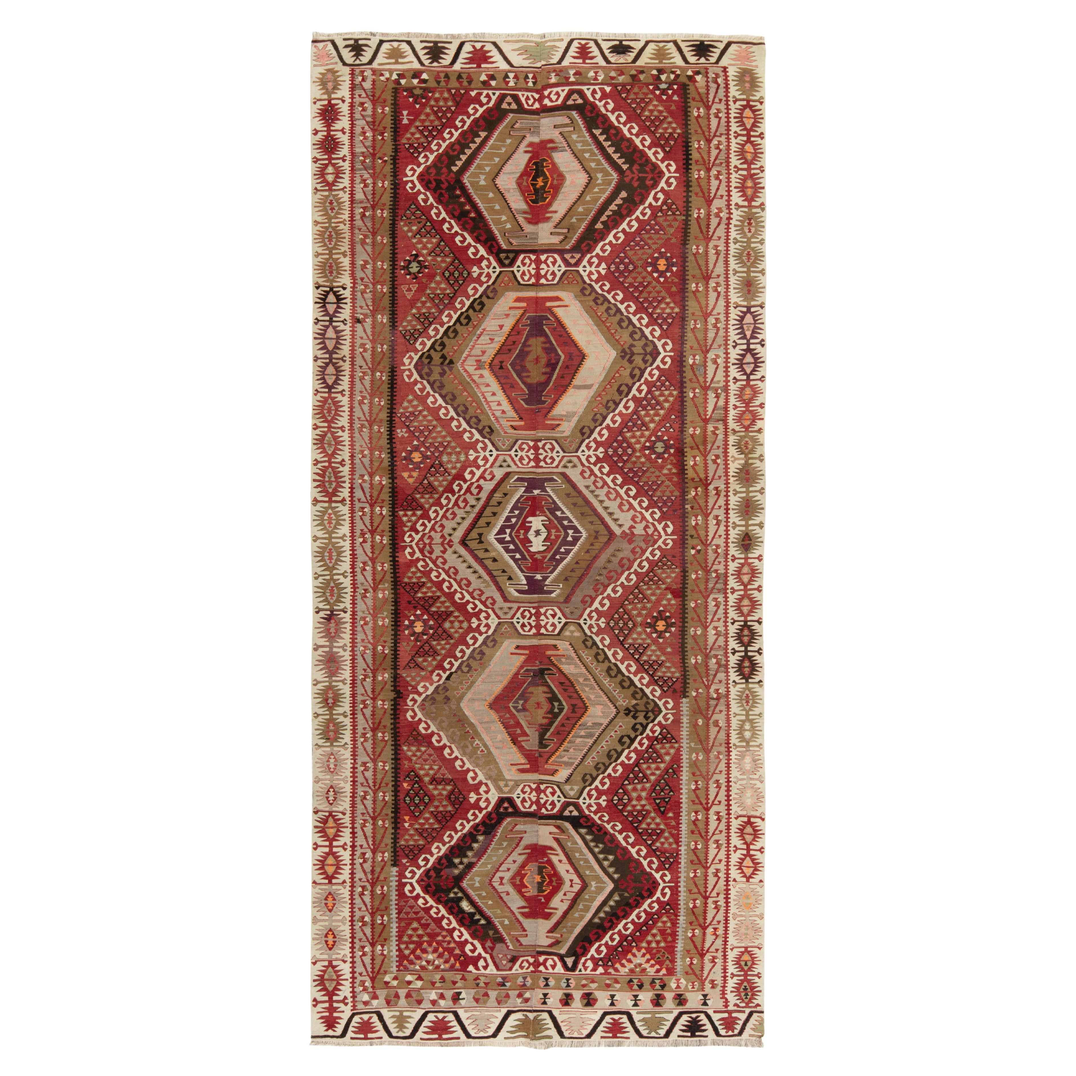 Kayseri Vintage Kayseri Kelim-Teppich, Rot, Beige-Braun, Geometrisches Muster von Teppich & Kelim