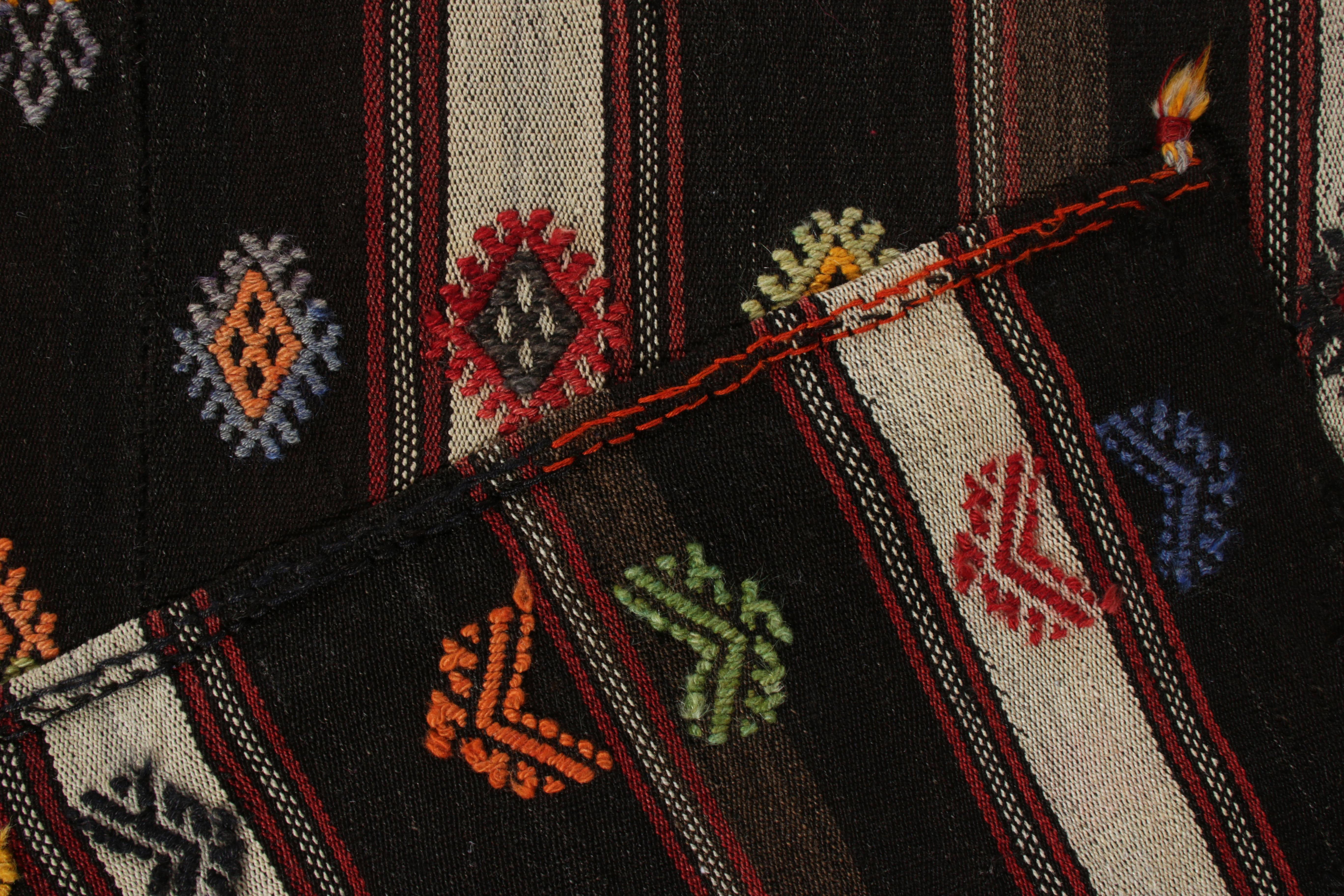 Late 20th Century Handwoven Vintage Turkish Kilim Rug Beige-Brown Stripe Multicolor by Rug & Kilim For Sale