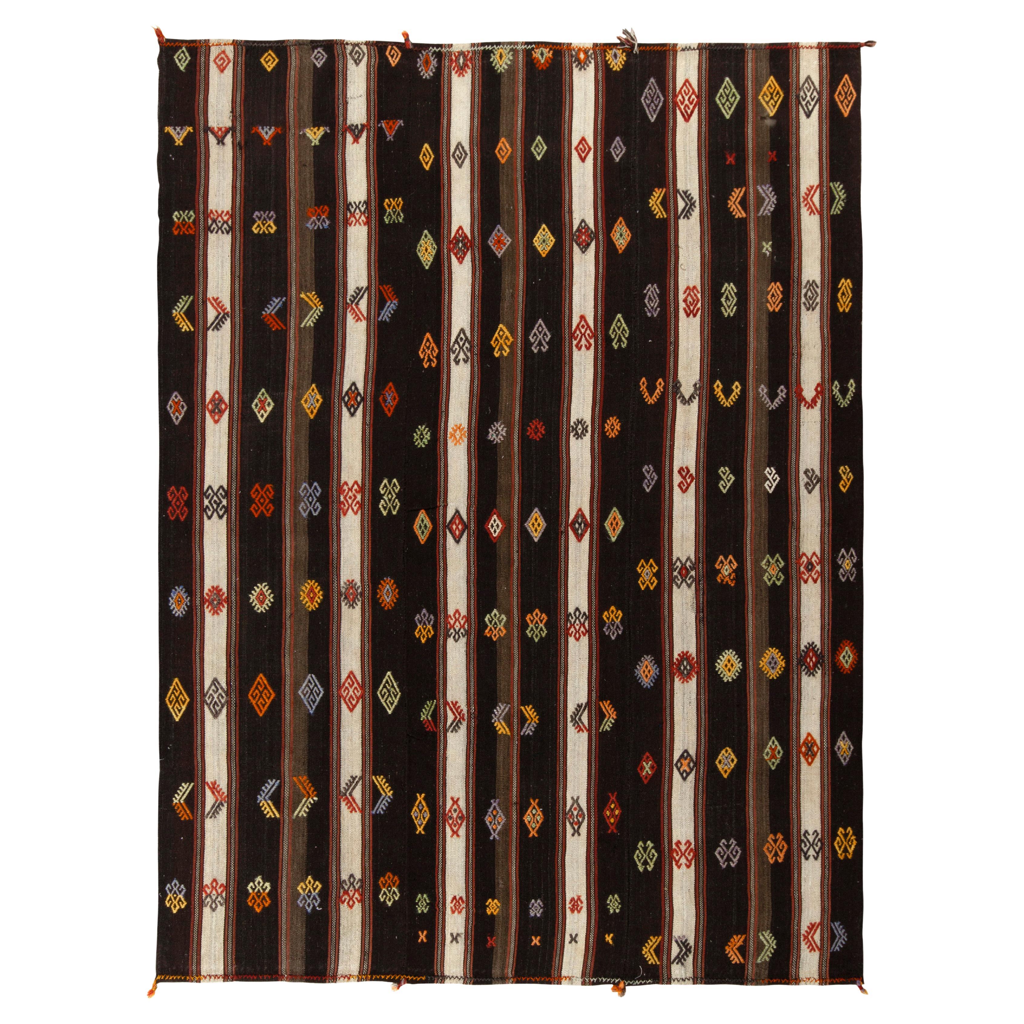 Handgewebter türkischer Kelim-Teppich im Vintage-Stil mit beige-braunen Streifen, mehrfarbig, von Teppich & Kelim