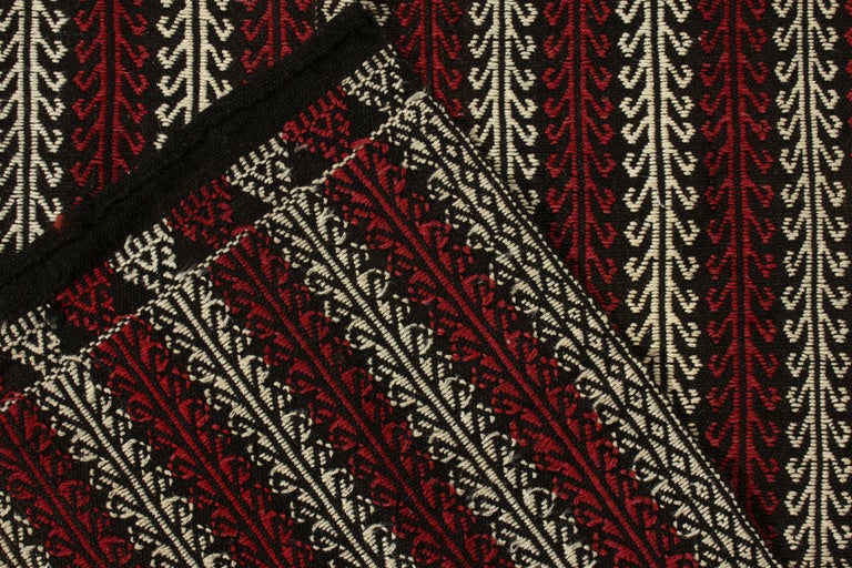 Handwoven Vintage Kilim Rug in Black, White Embroidery Stripes by Rug