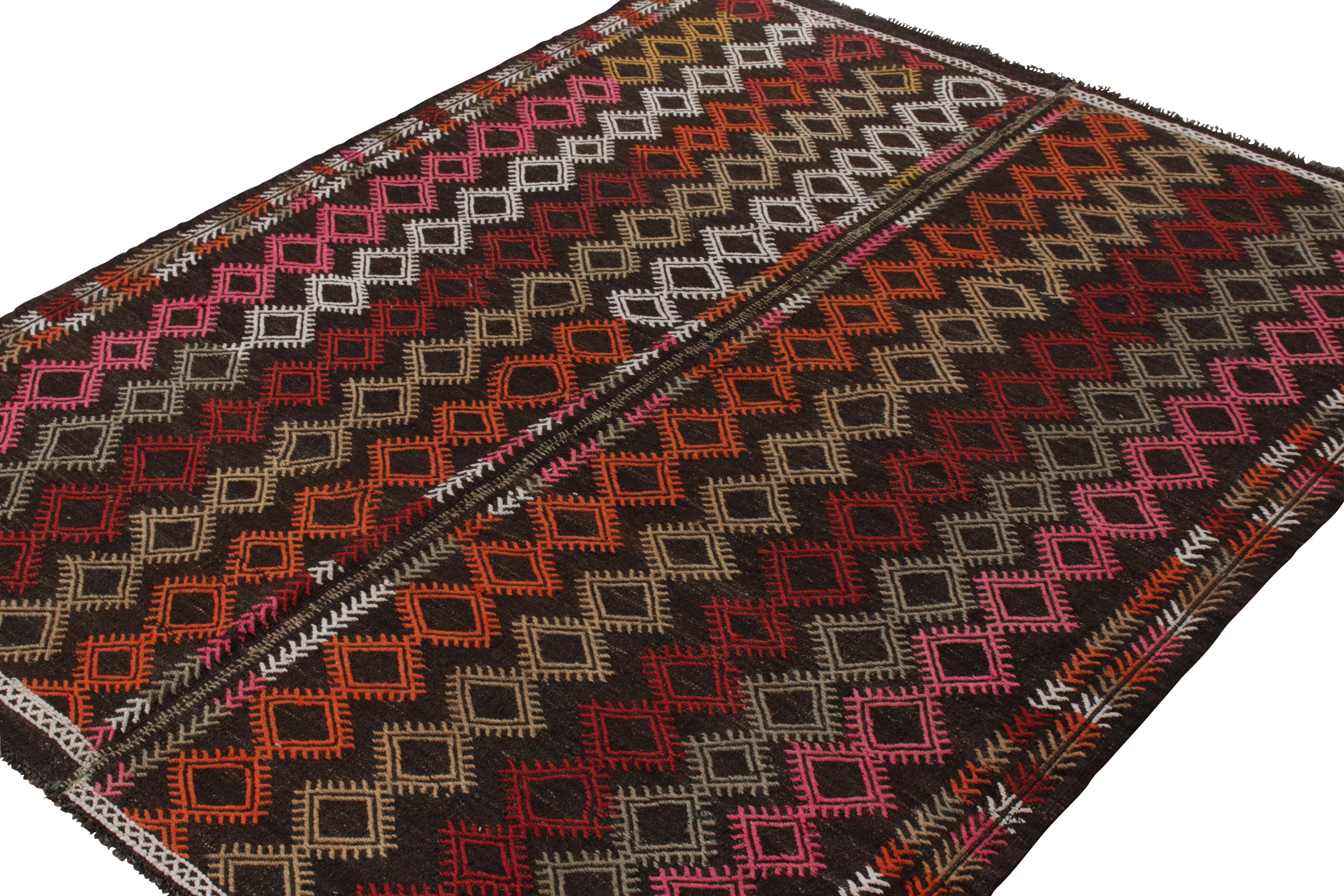 Turkish Handwoven Vintage Kilim Rug in Brown Multicolor Geometric Pattern by Rug & Kilim For Sale