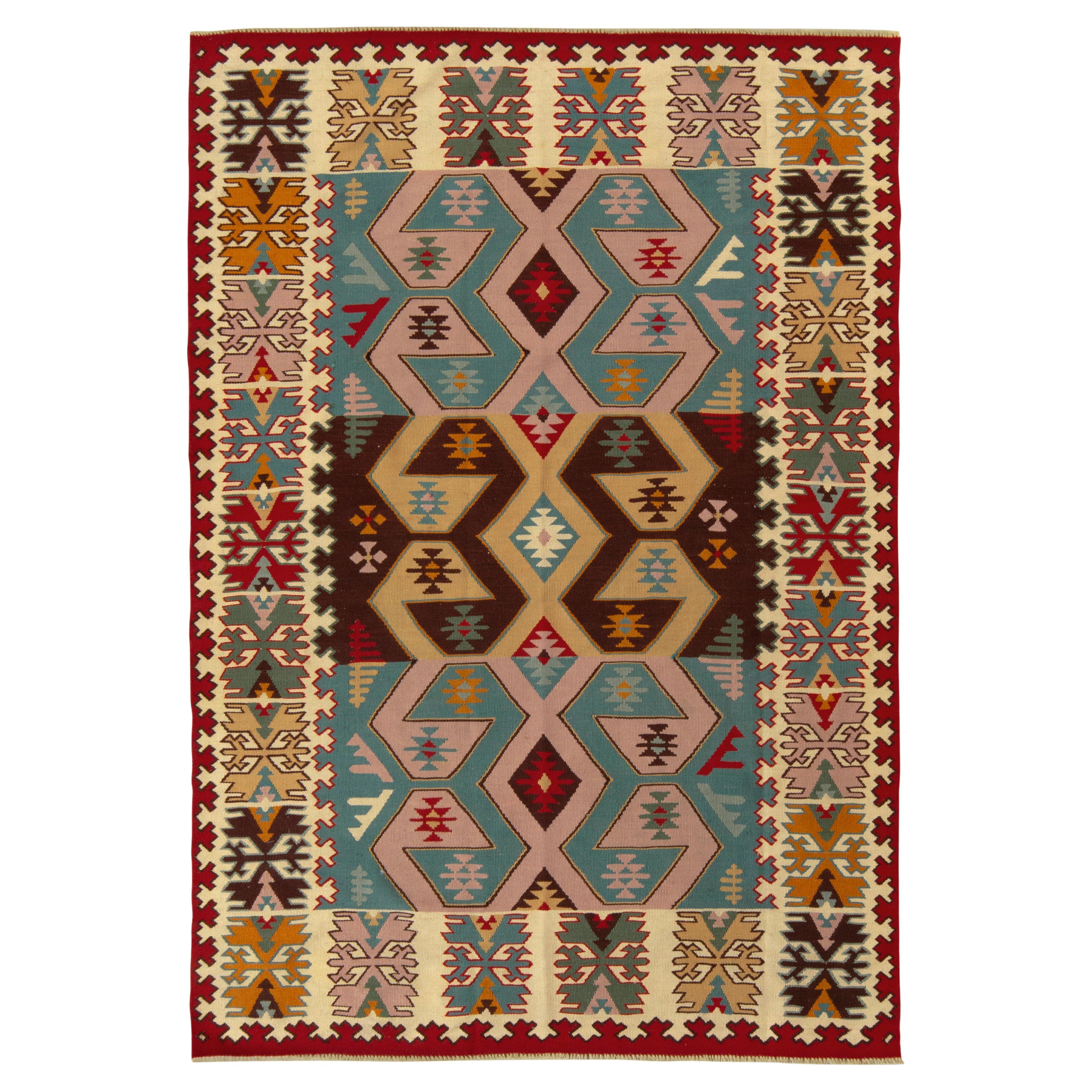 Vintage Turkish Kilim Rug in Multicolor, Tribal Geometric Pattern by Rug & Kilim For Sale
