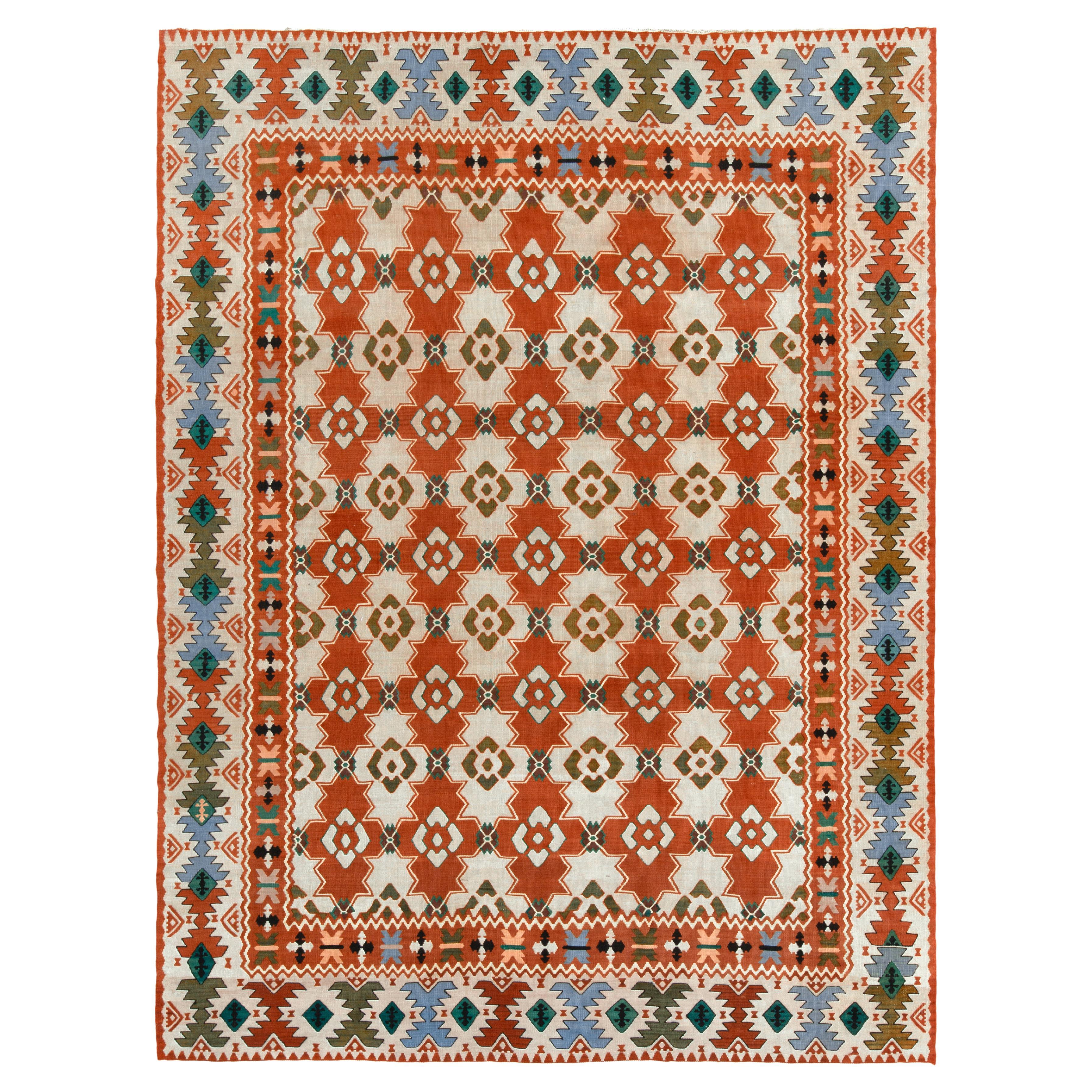 Handwoven Vintage Turkish Kilim Rug in Orange Tribal Geometric by Rug & Kilim For Sale