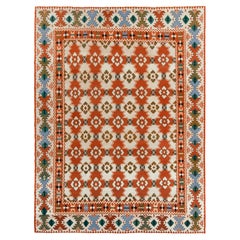 Handwoven Vintage Turkish Kilim Rug in Orange, White Tribal Geometric Pattern