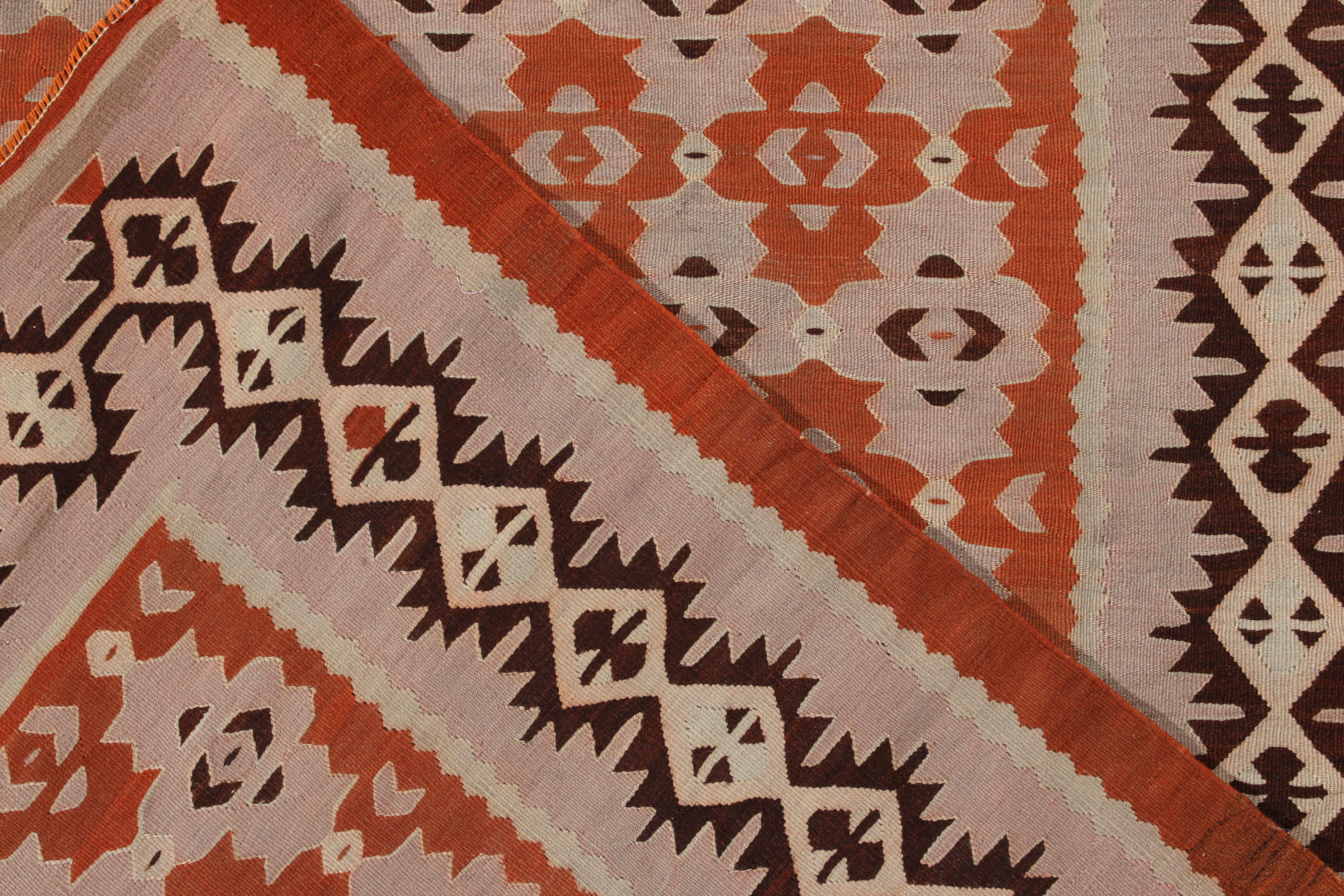 Hand-Knotted Handwoven Vintage Kilim Rug in Pink, Brown Geometric Pattern by Rug & Kilim For Sale