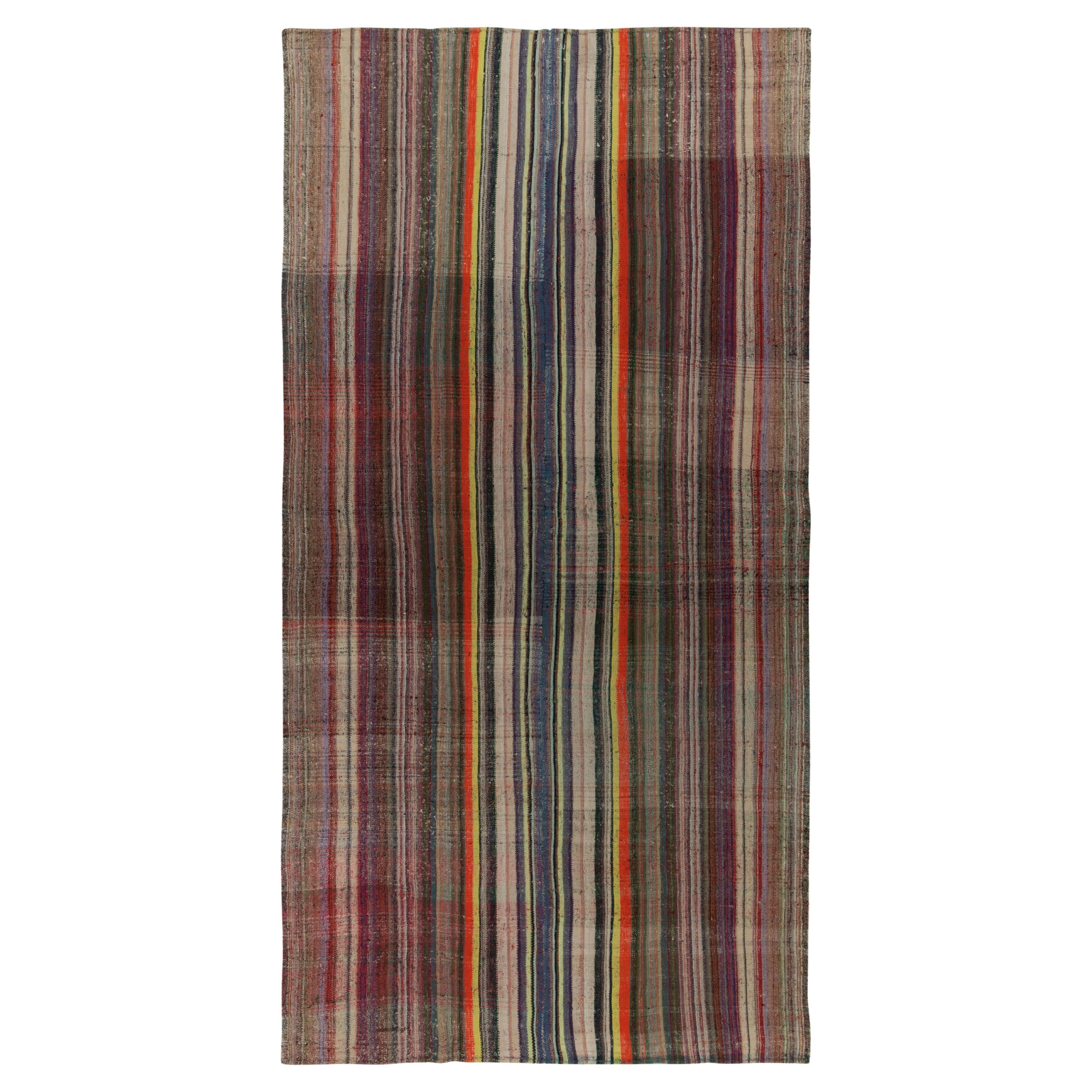 Vintage Turkish Kilim rug in Polychromatic Striped Pattern by Rug & Kilim For Sale