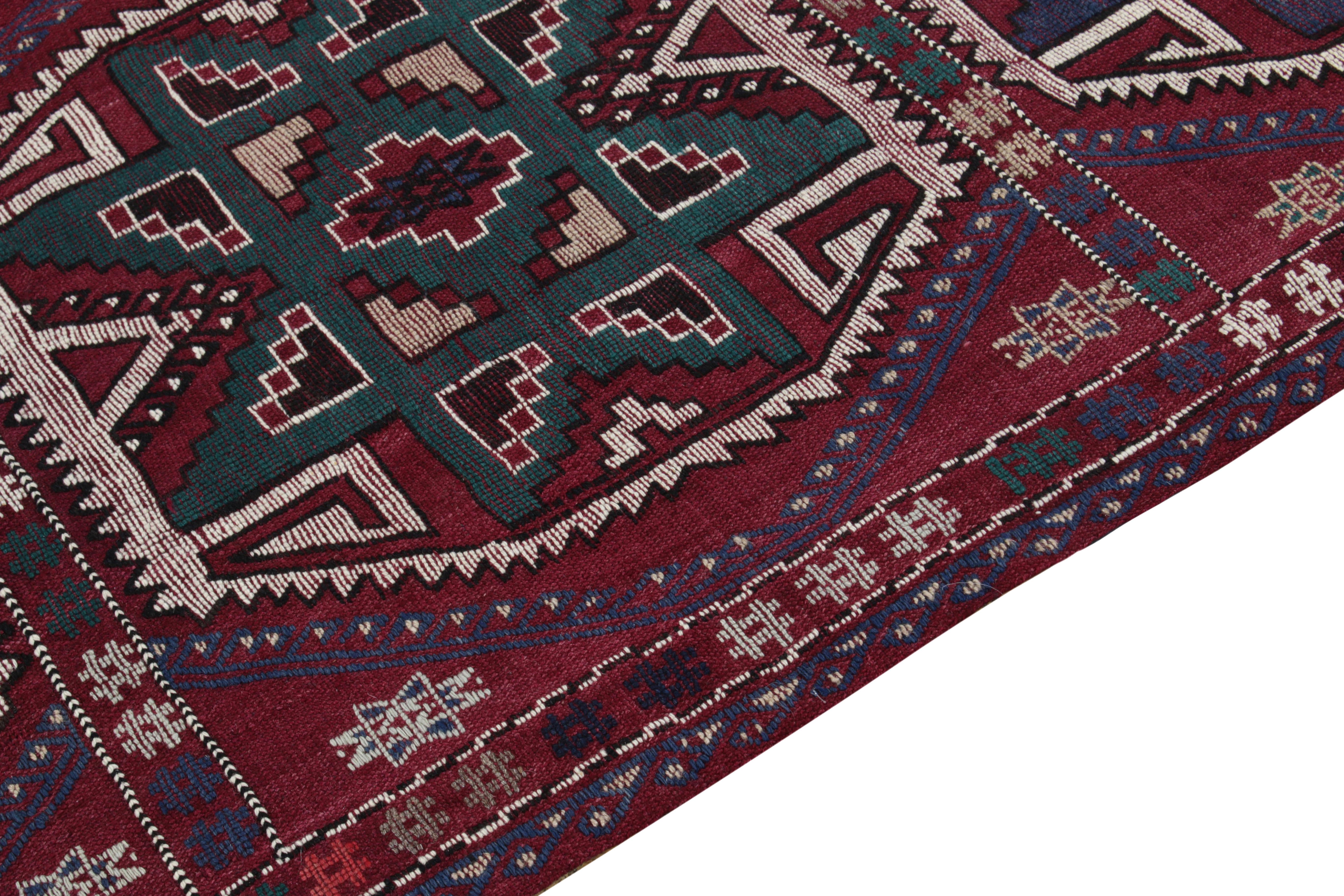 Vintage Turkish Kilim Rug in Wine, Teal & White Geometric Pattern by Rug & Kilim In Good Condition For Sale In Long Island City, NY