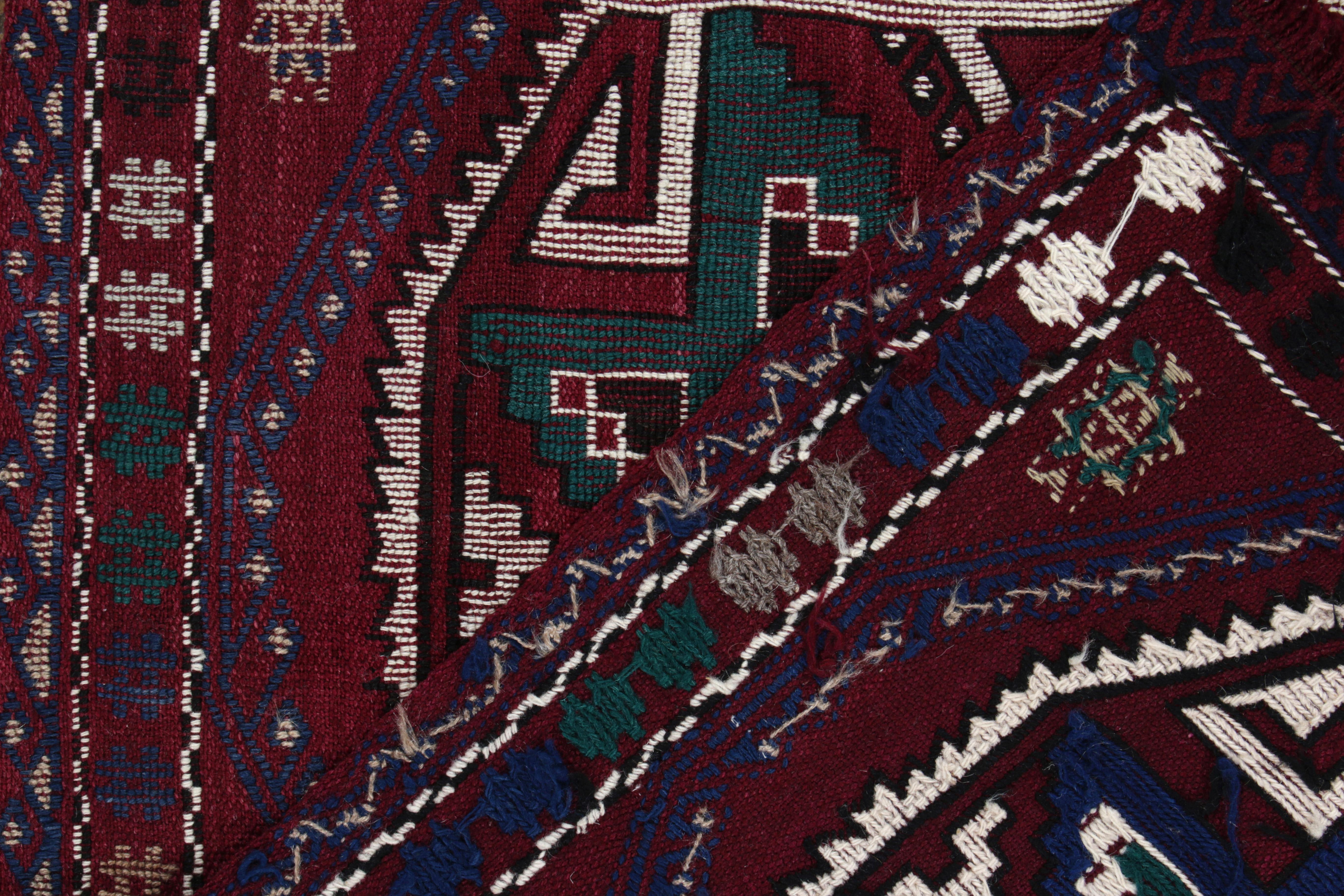 Mid-20th Century Vintage Turkish Kilim Rug in Wine, Teal & White Geometric Pattern by Rug & Kilim For Sale