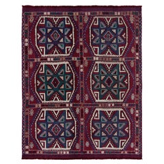 Vintage Turkish Kilim Rug in Wine, Teal & White Geometric Pattern by Rug & Kilim