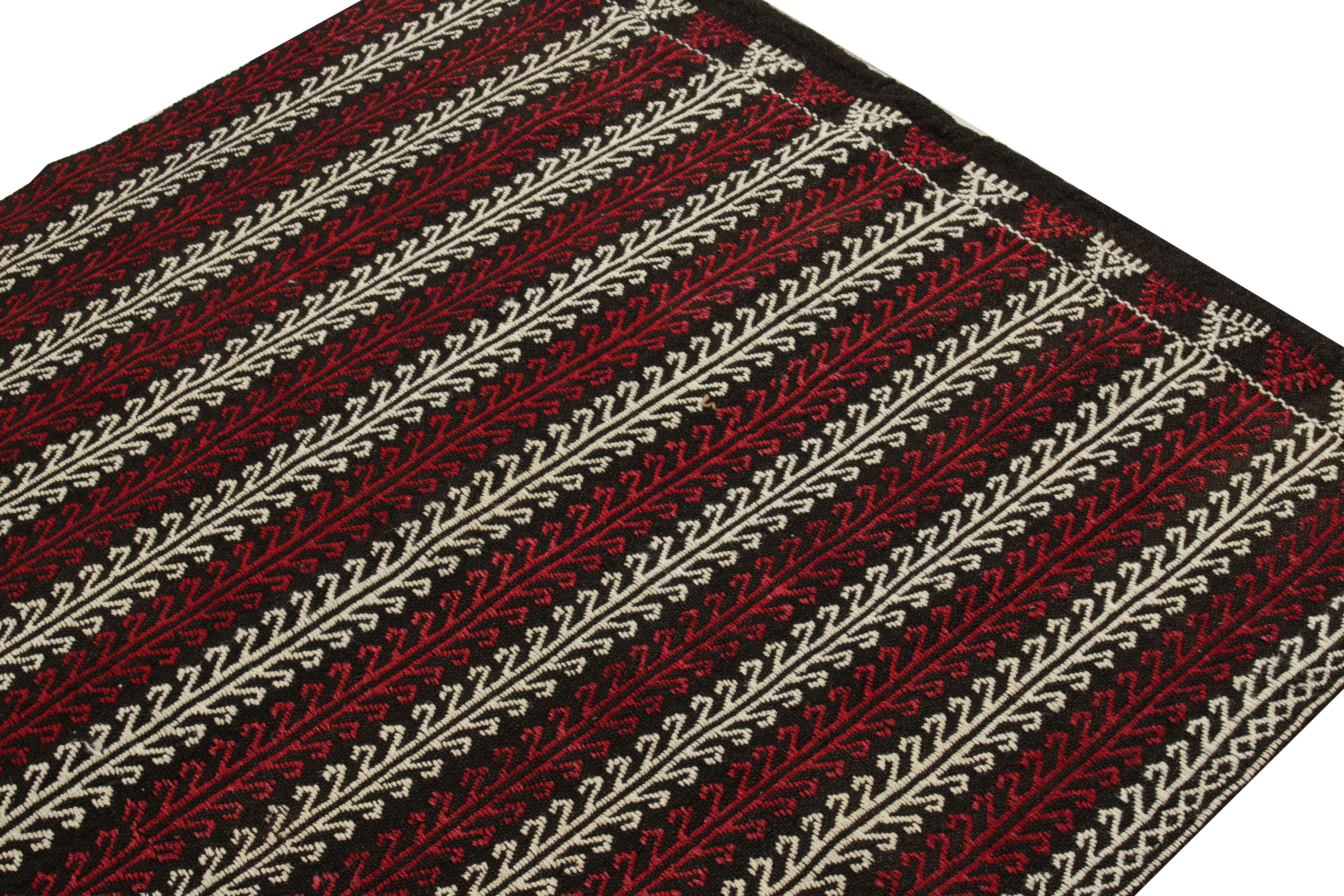 Vintage Turkish Kilim Runner in Black, White Embroidered Stripes by Rug & Kilim In Good Condition For Sale In Long Island City, NY